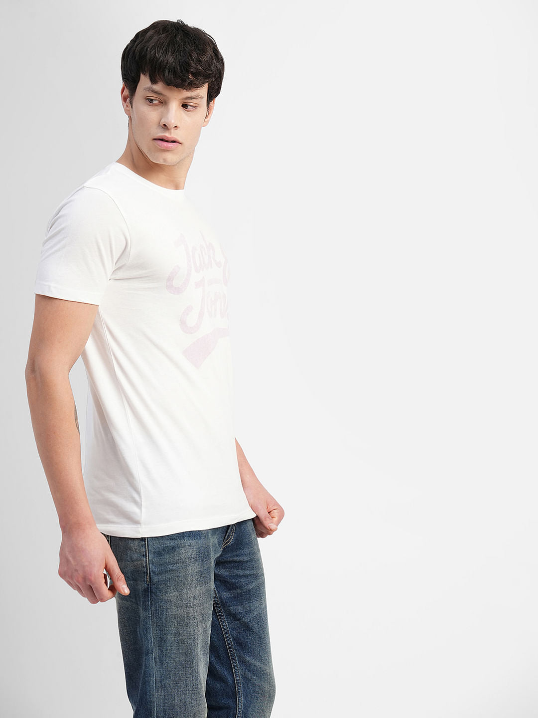 White Logo Print Crew Neck T-shirt