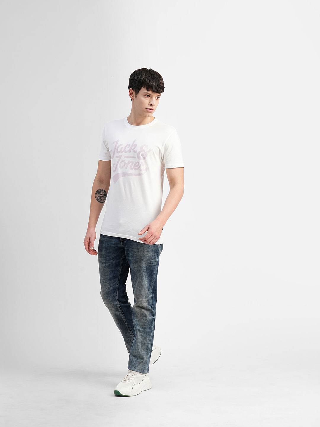 White Logo Print Crew Neck T-shirt