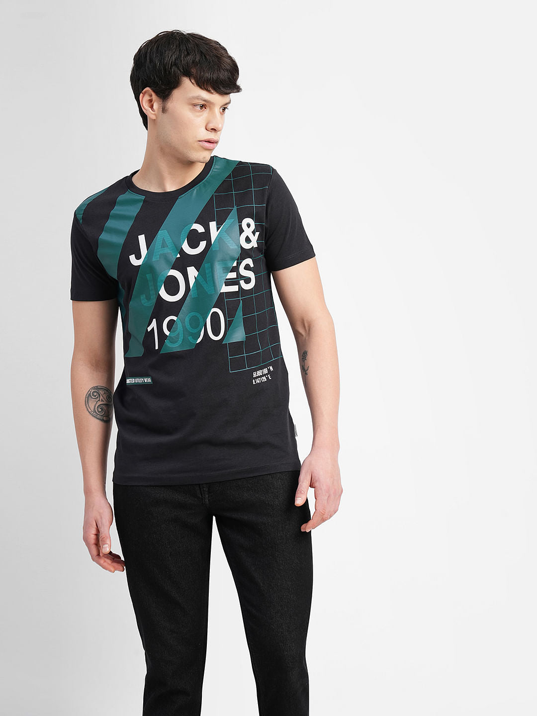 Black Typographic Logo Crew Neck T-shirt