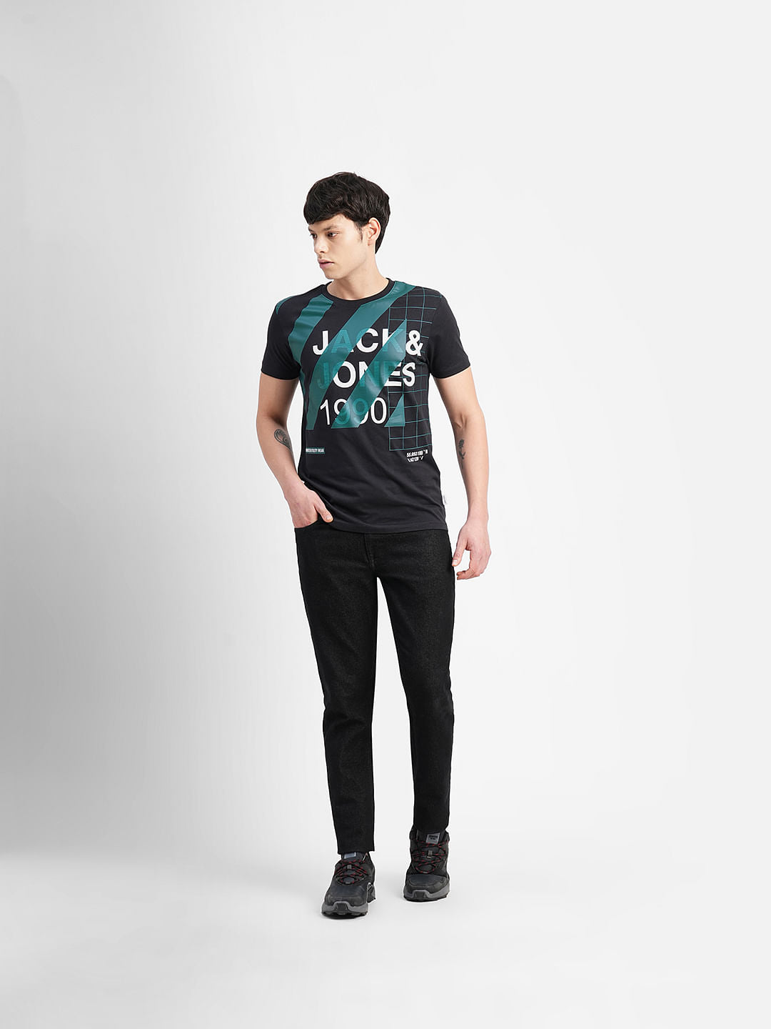 Black Typographic Logo Crew Neck T-shirt