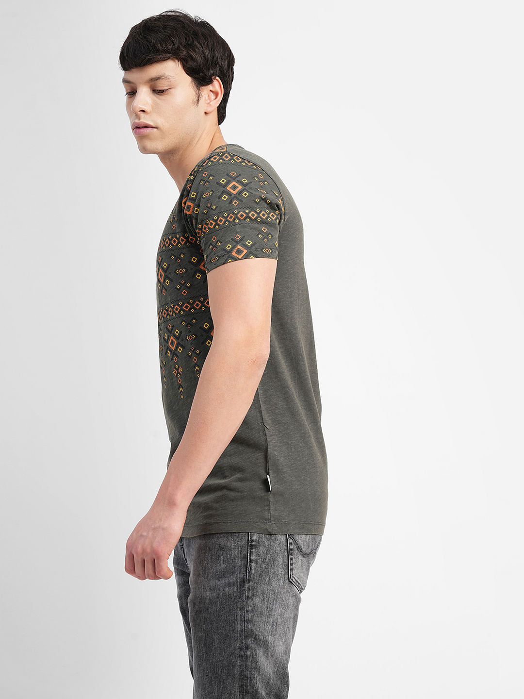 Grey Abstract Print Crew Neck T-shirt