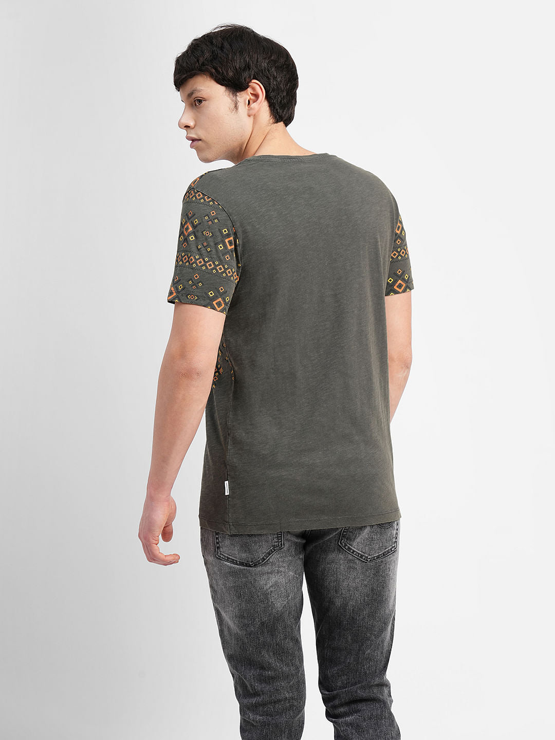 Grey Abstract Print Crew Neck T-shirt