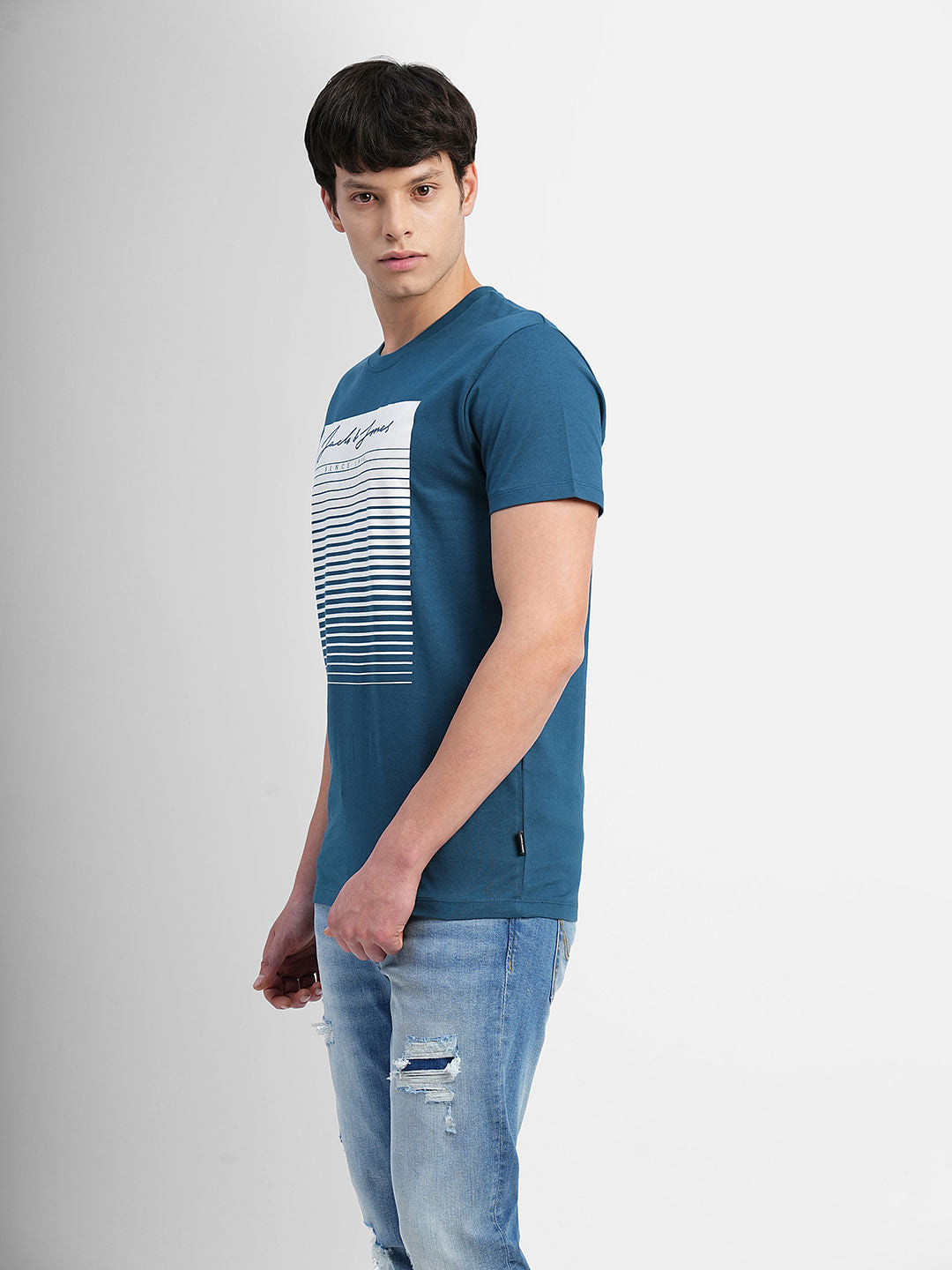 Blue Graphic Print Crew Neck T-shirt
