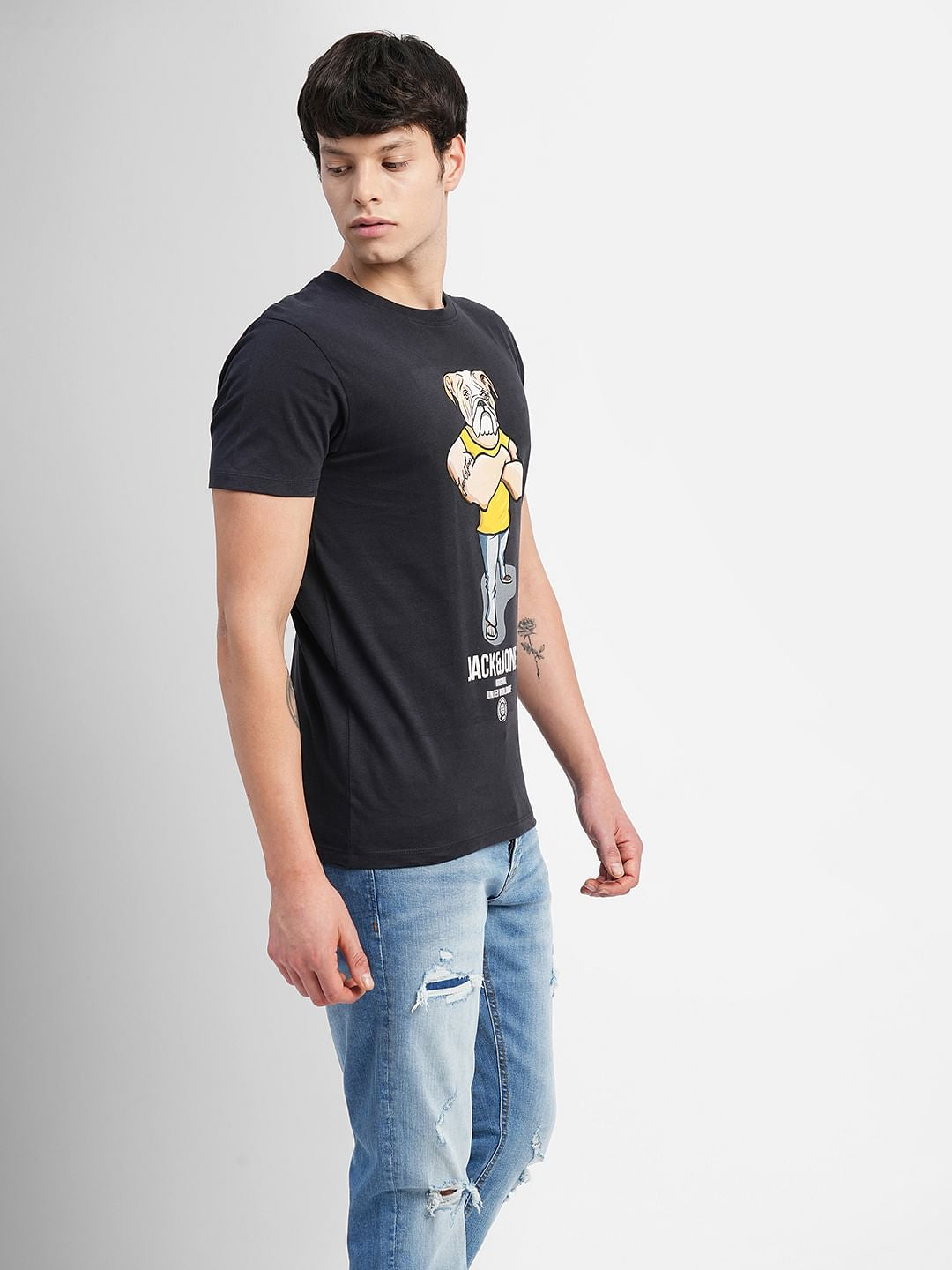 Black Graphic Print Crew Neck T-shirt