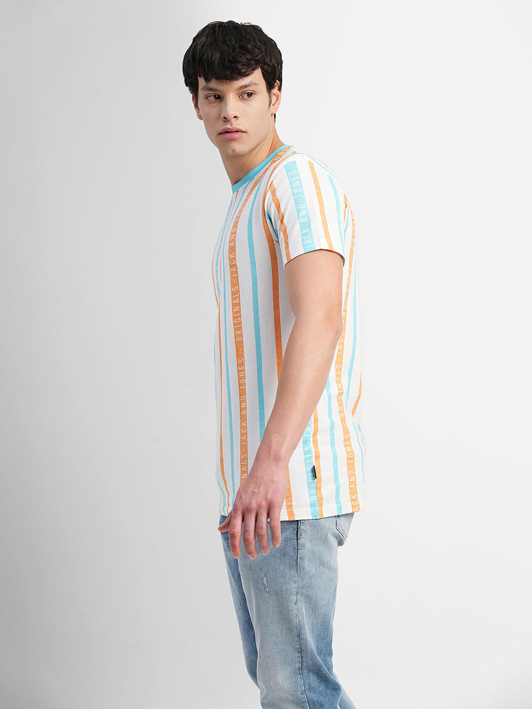 Brown Striped Crew Neck T-shirt