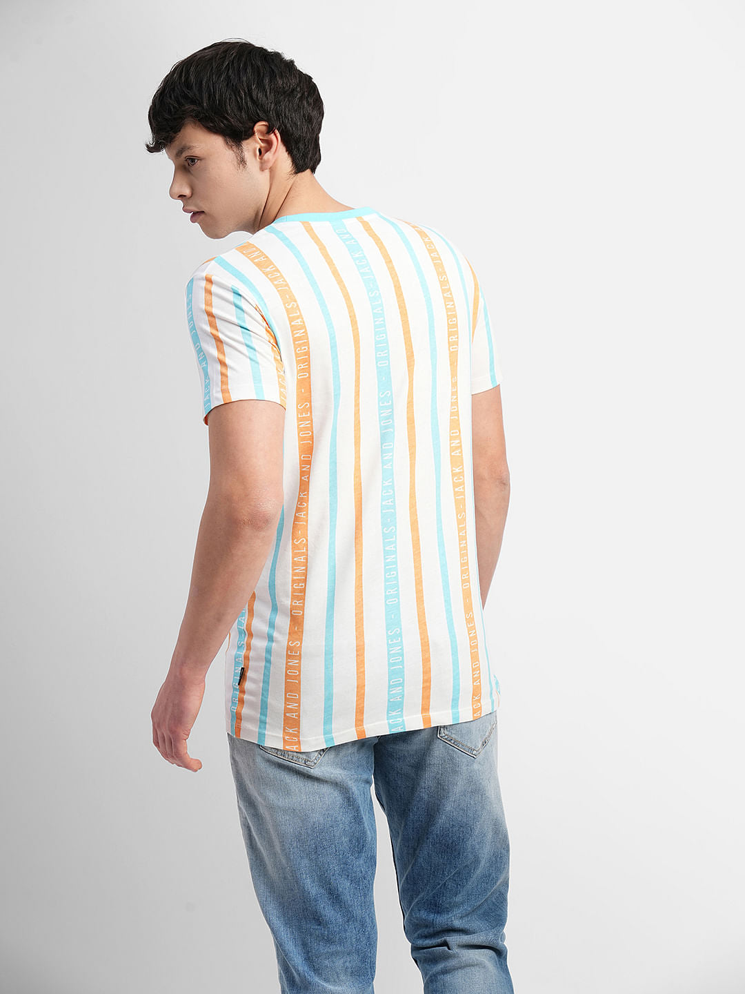 Brown Striped Crew Neck T-shirt