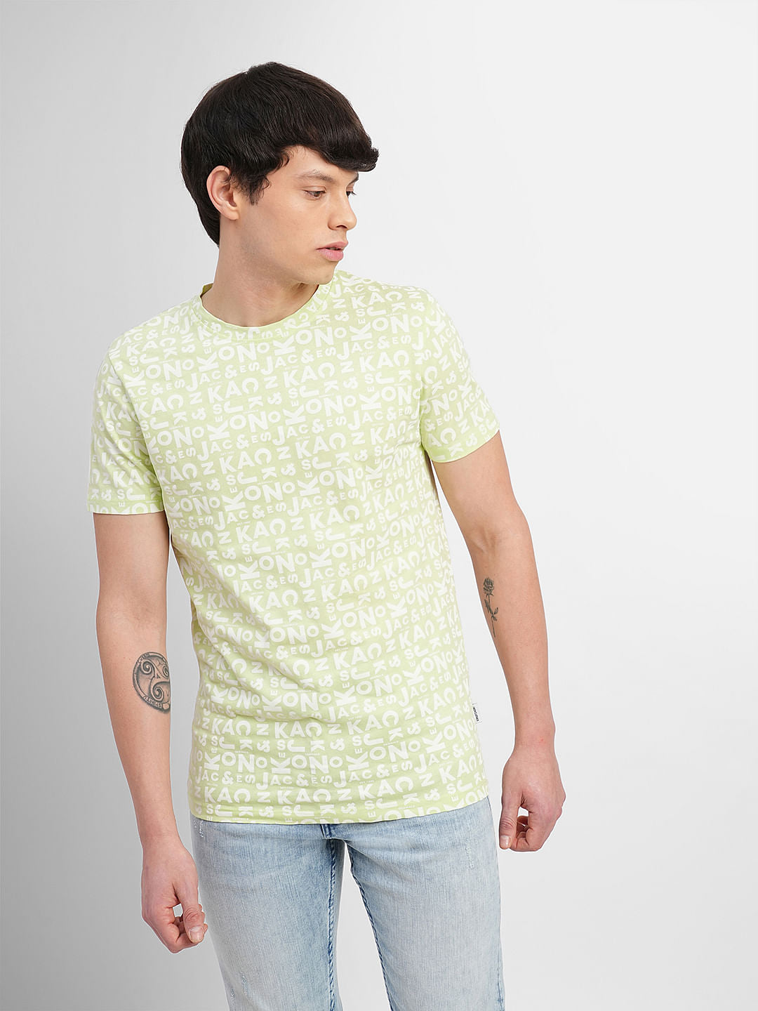 Green Letter Print Crew Neck T-shirt