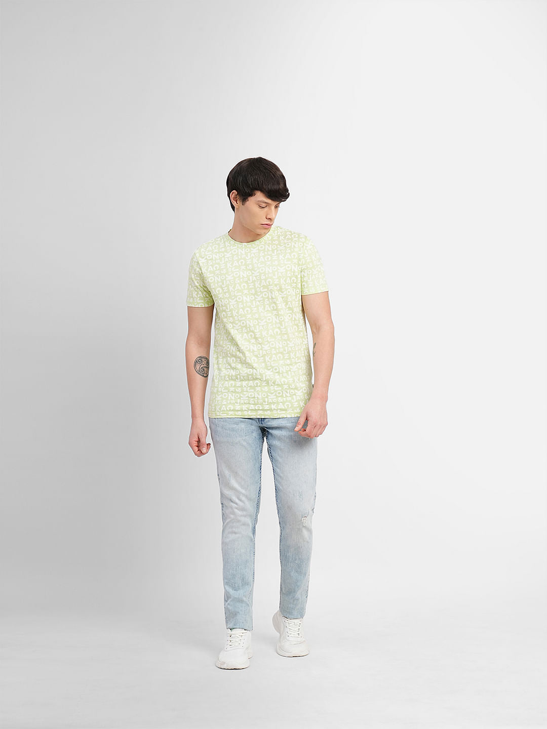 Green Letter Print Crew Neck T-shirt