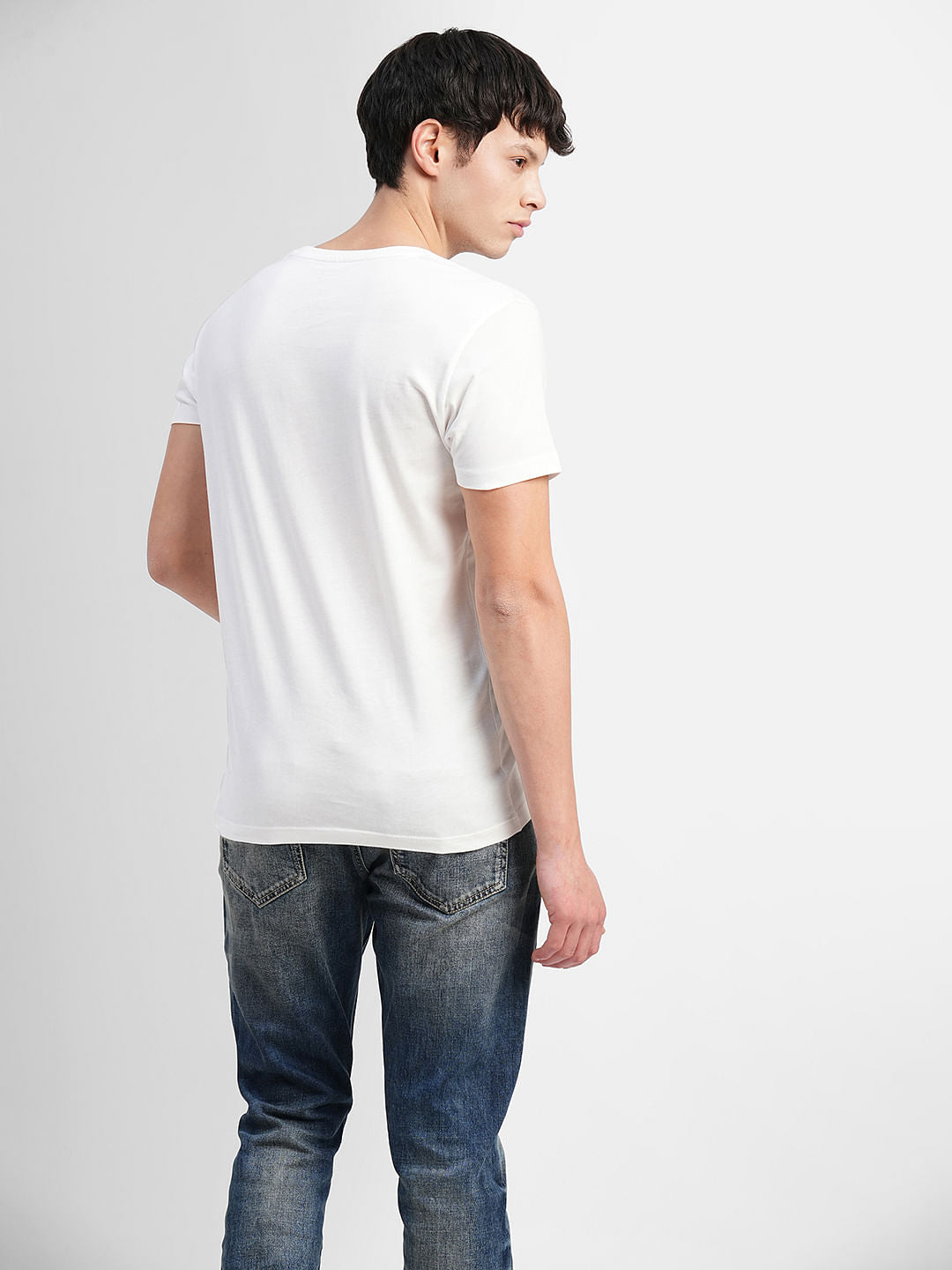 White Logo Text Print Crew Neck T-shirt