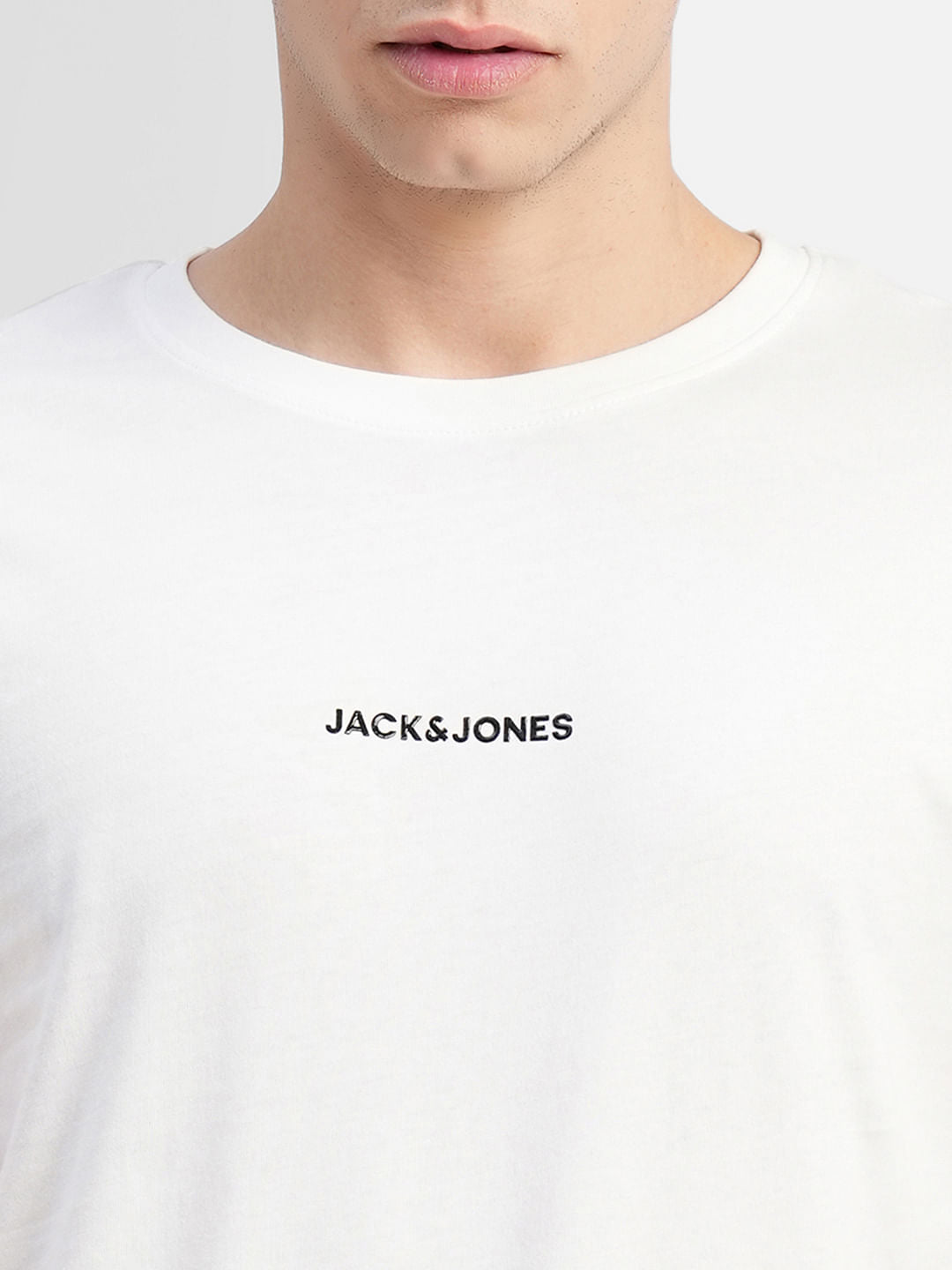 White Logo Text Print Crew Neck T-shirt