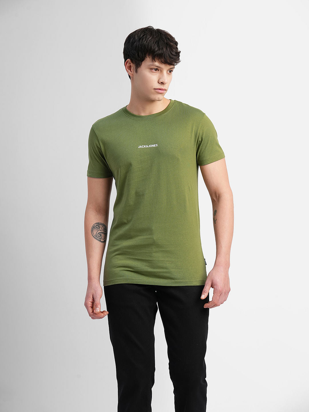 Green Logo Text Print Crew Neck T-shirt