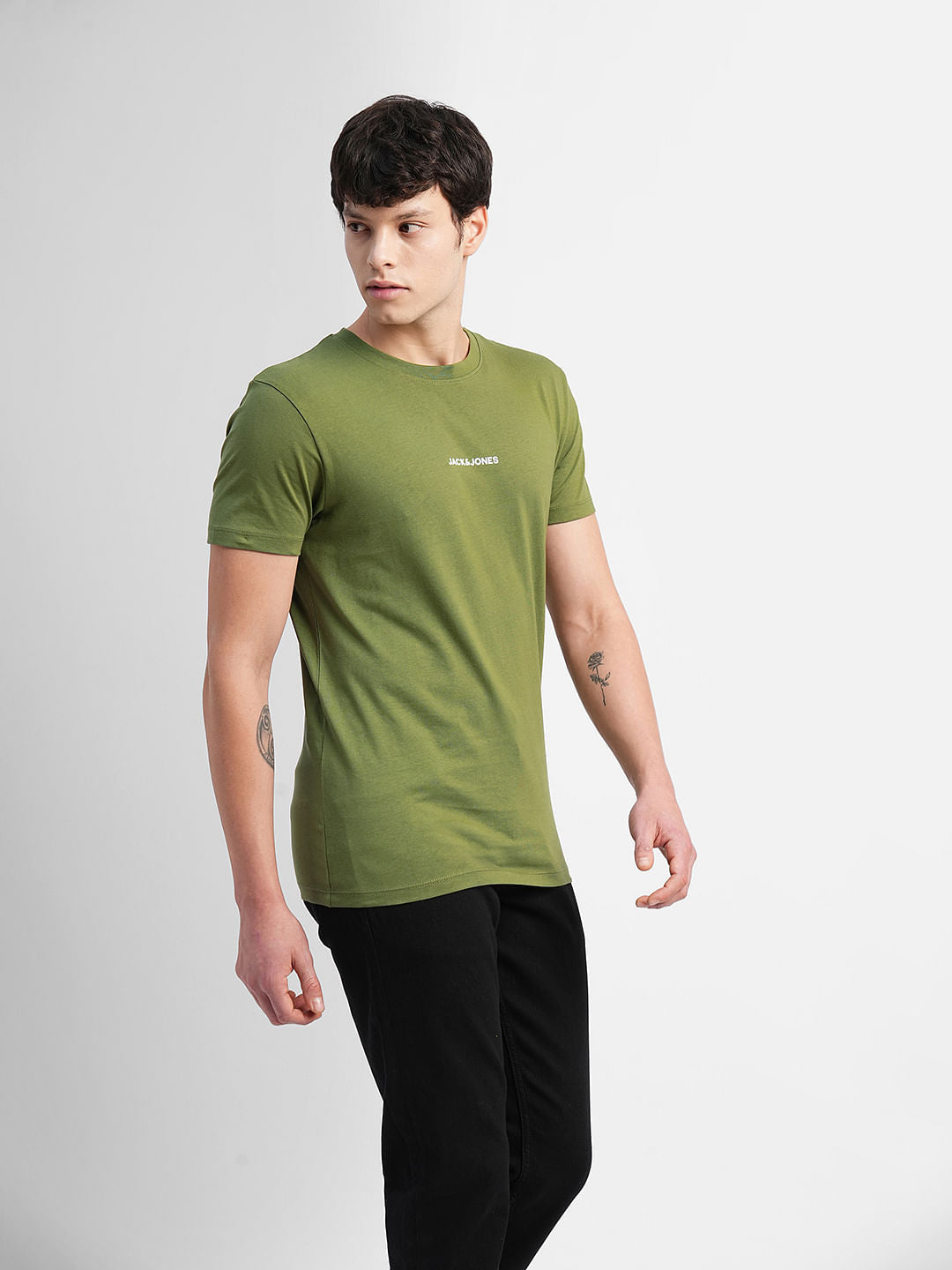 Green Logo Text Print Crew Neck T-shirt