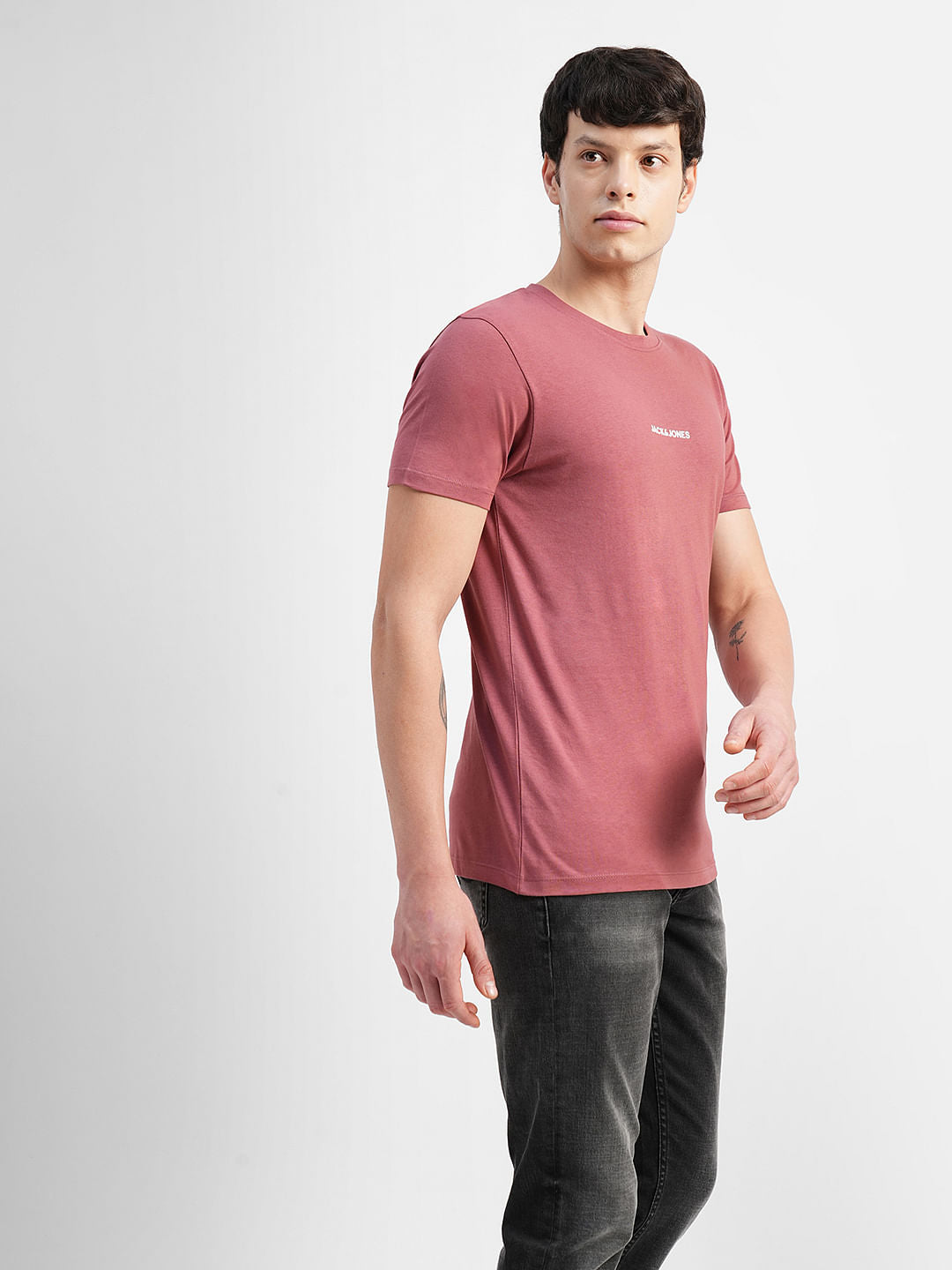 Red Logo Text Print Crew Neck T-shirt