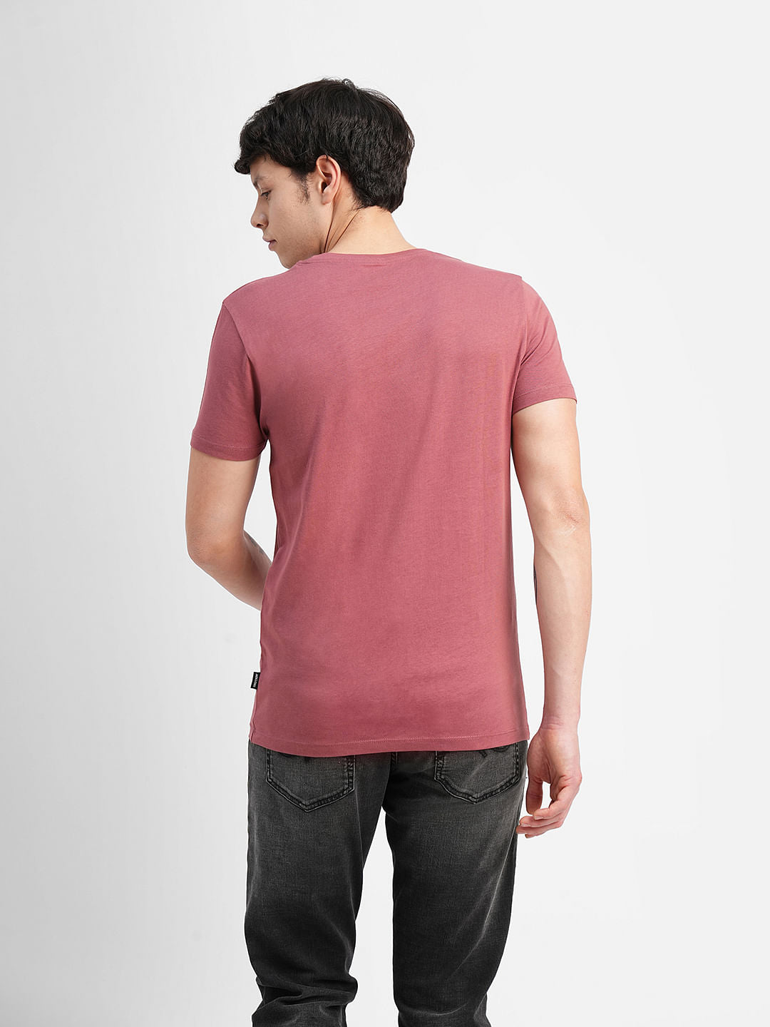Red Logo Text Print Crew Neck T-shirt