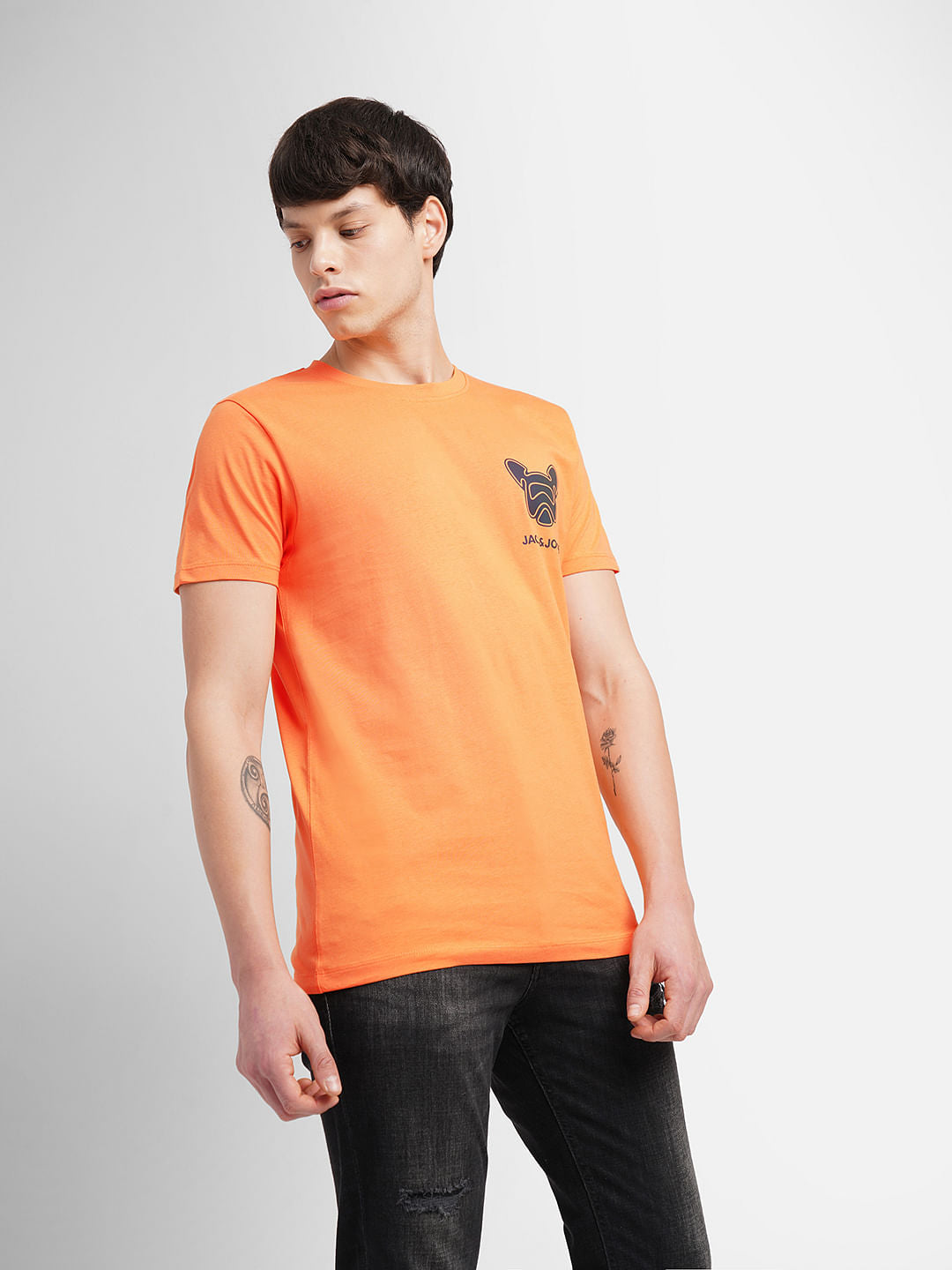 Orange Logo Print Crew Neck T-shirt