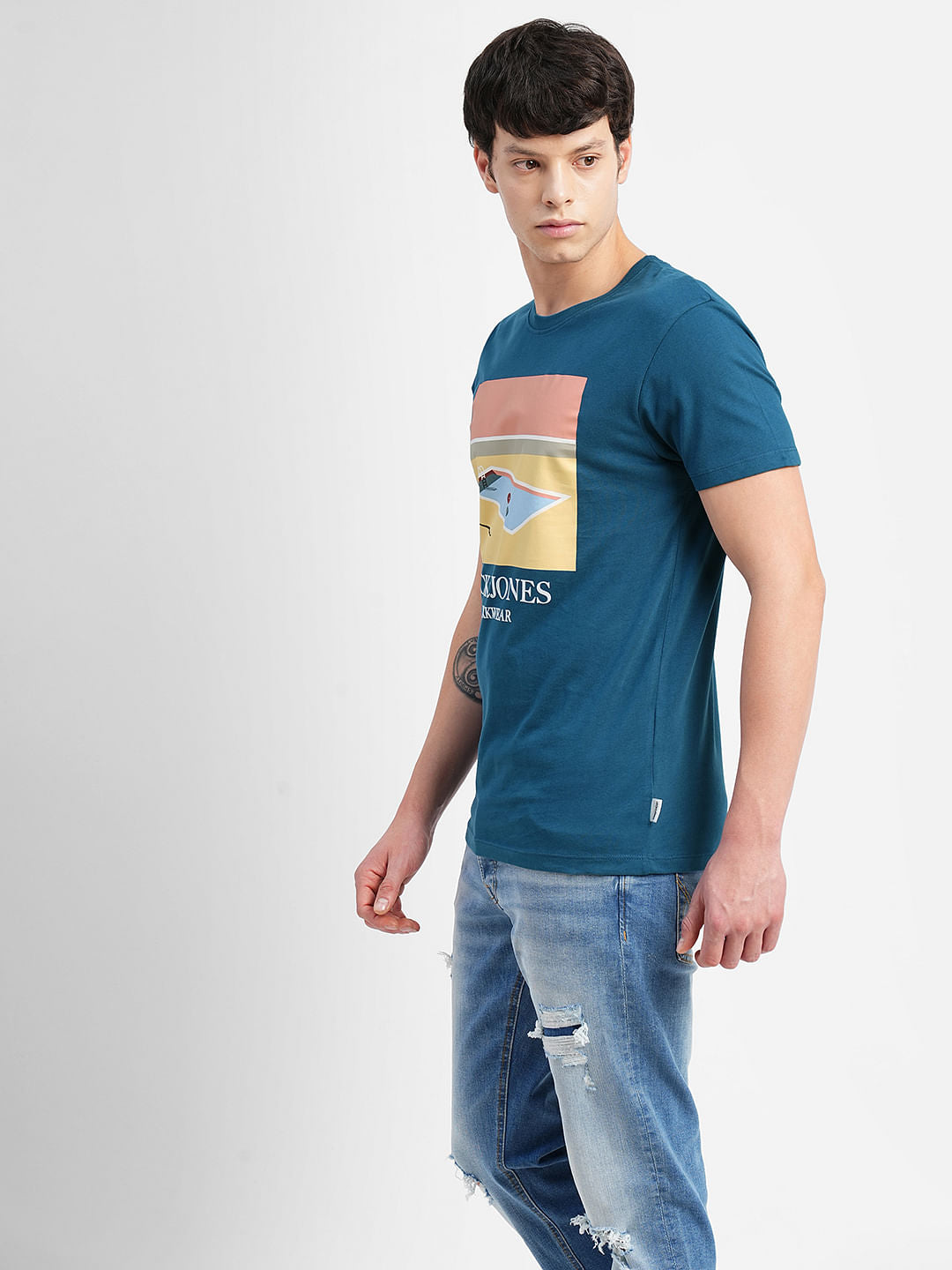 Blue Graphic Print Crew Neck T-shirt
