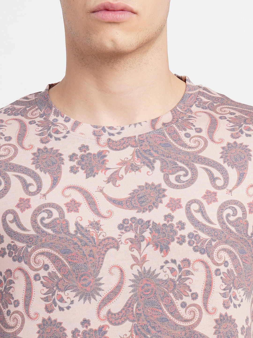 Pink Abstract Print Crew Neck T-shirt