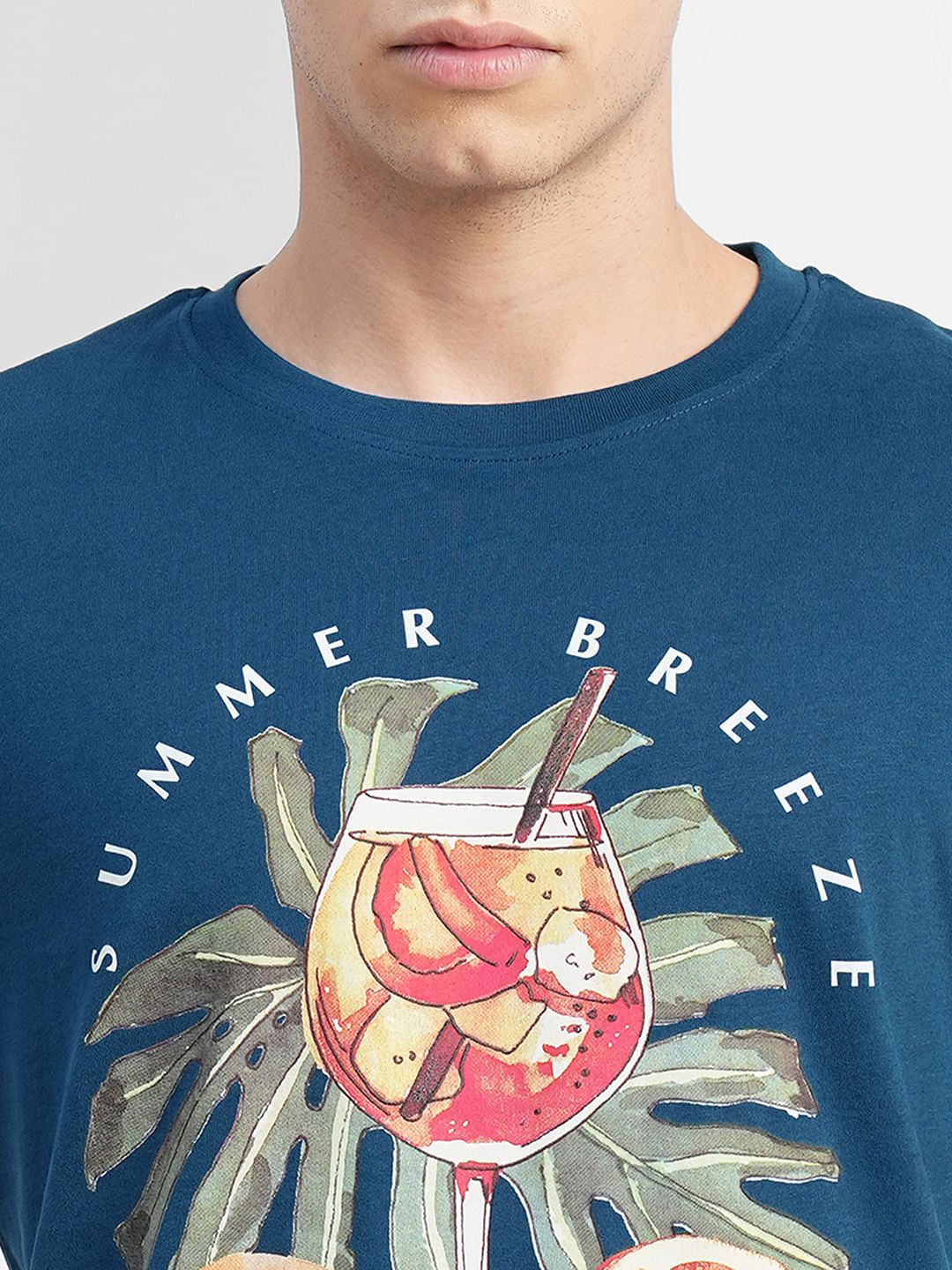 Blue Graphic Print Crew Neck T-shirt