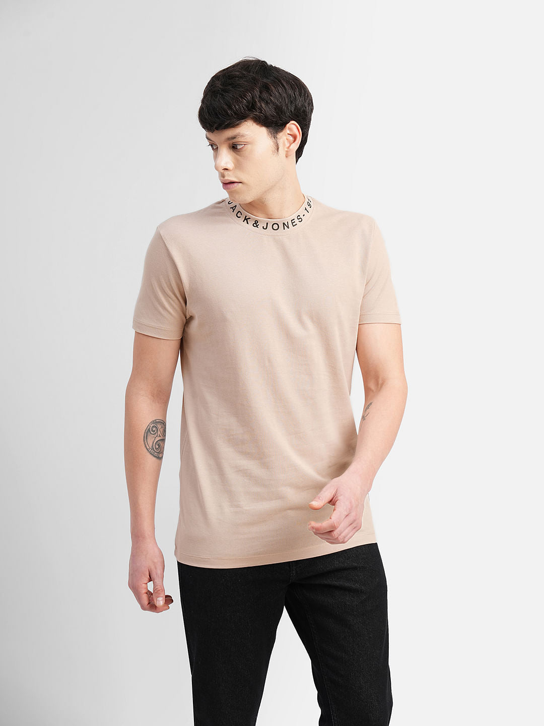 Brown Logo Print Crew Neck T-shirt