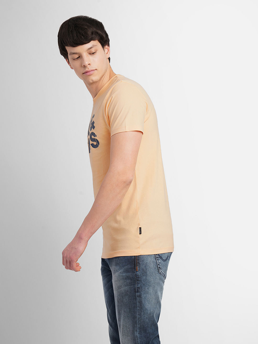Light Orange Logo Print Crew Neck T-shirt