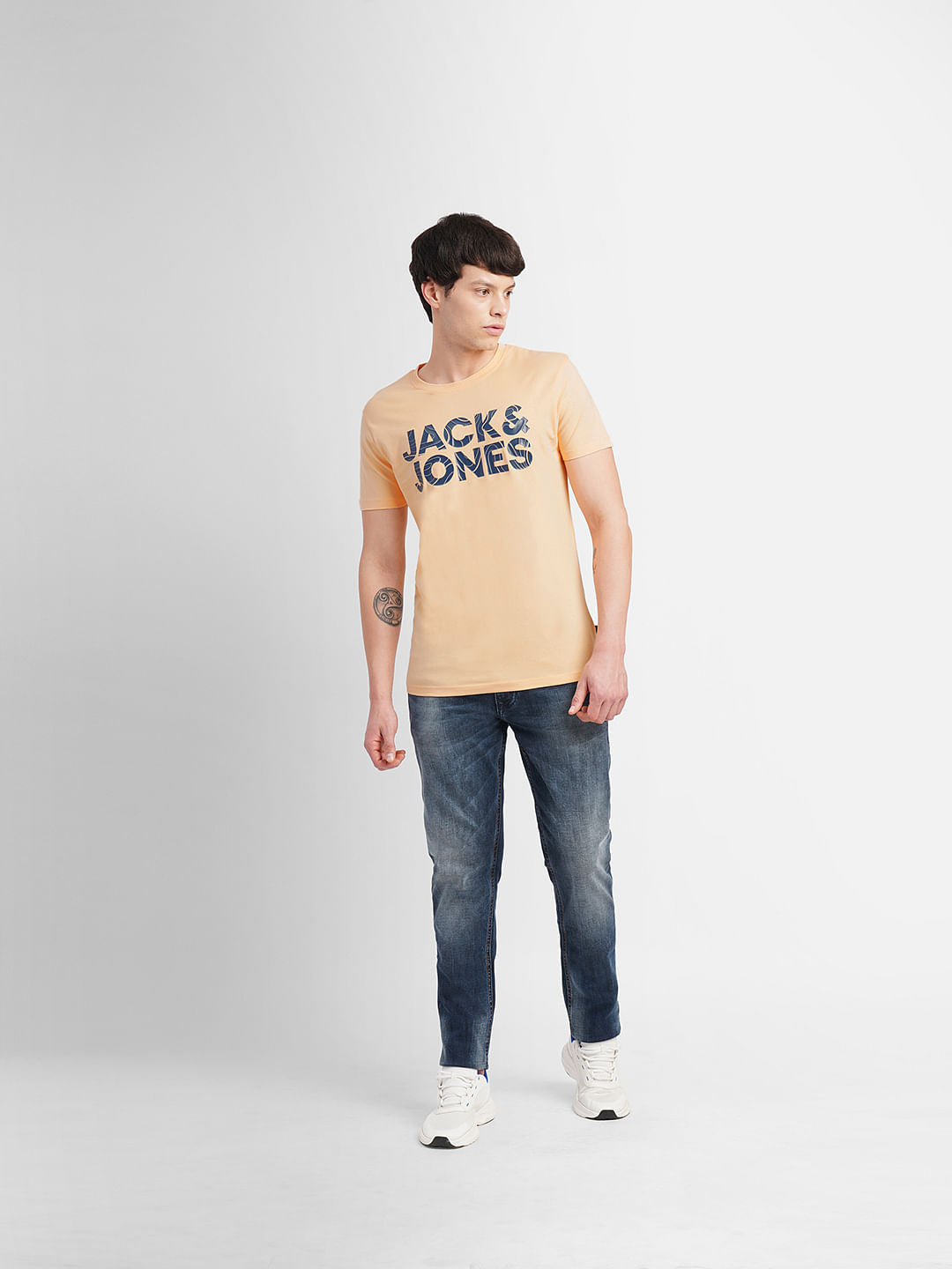 Light Orange Logo Print Crew Neck T-shirt
