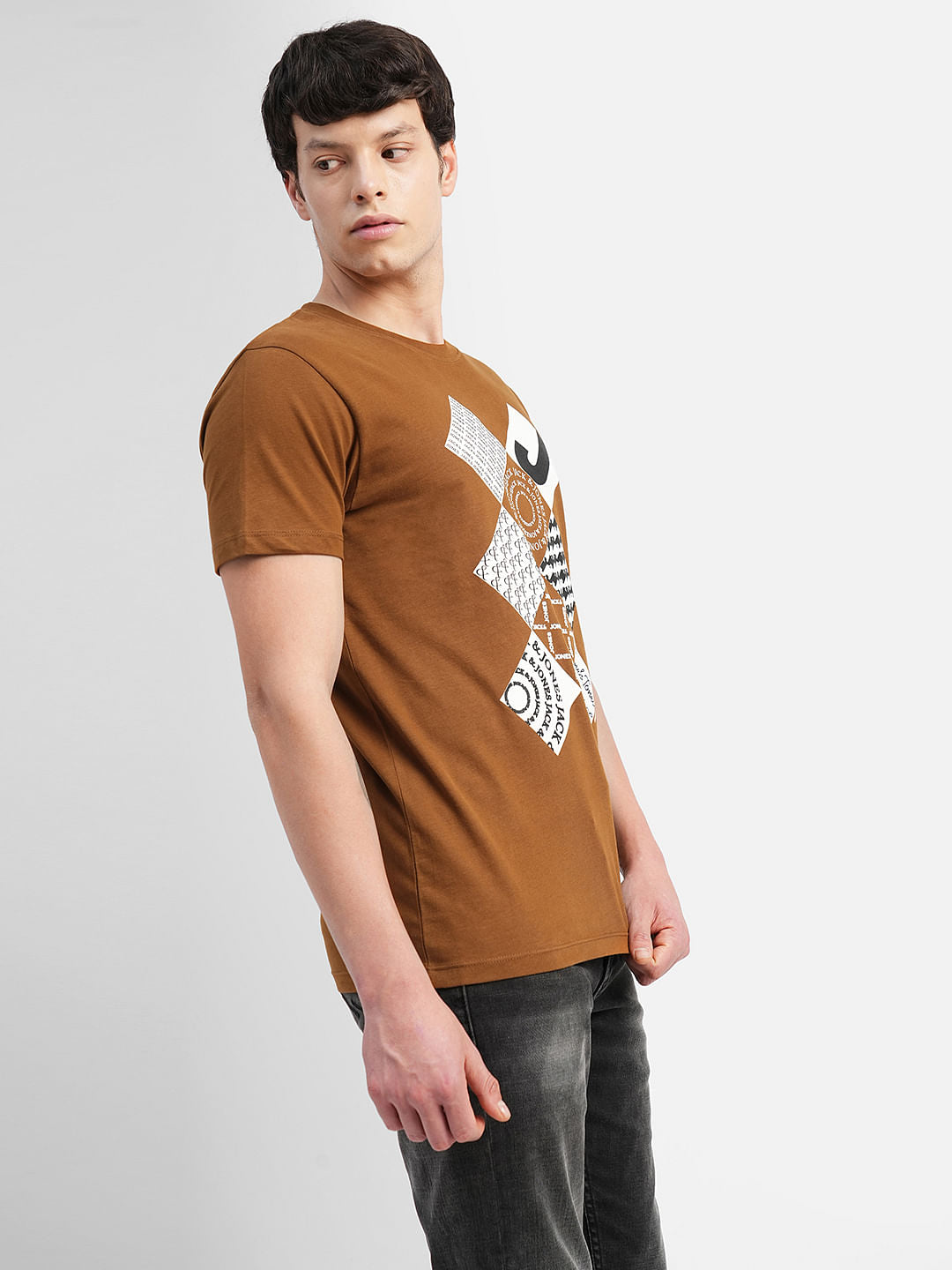 Brown Graphic Print Crew Neck T-shirt