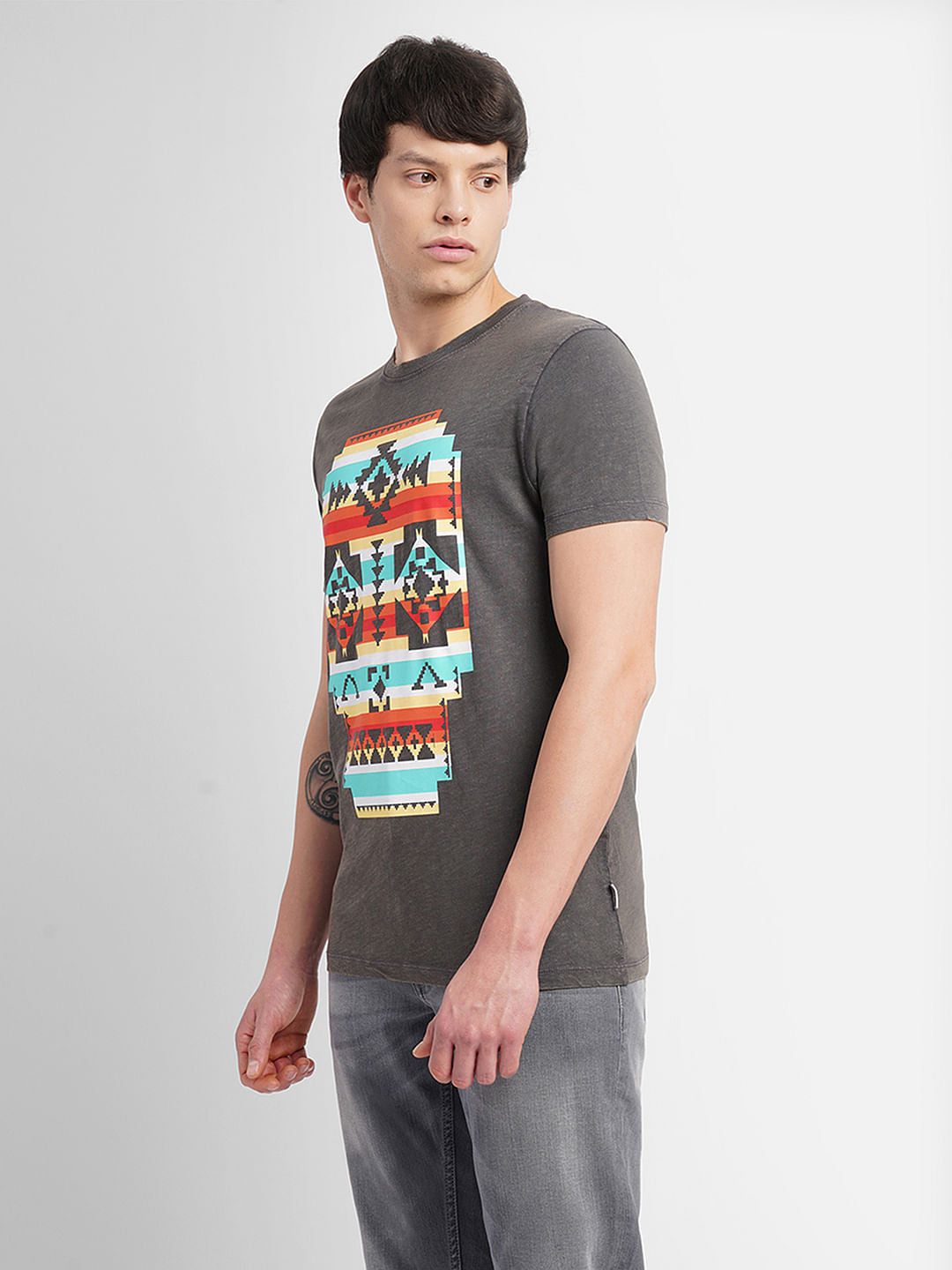 Grey Graphic Print Crew Neck T-shirt
