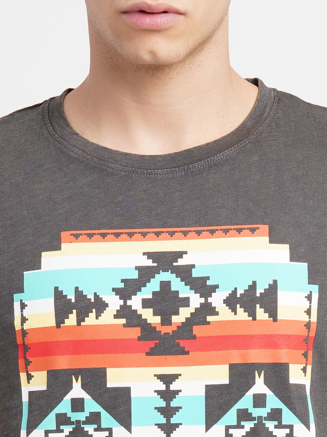 Grey Graphic Print Crew Neck T-shirt