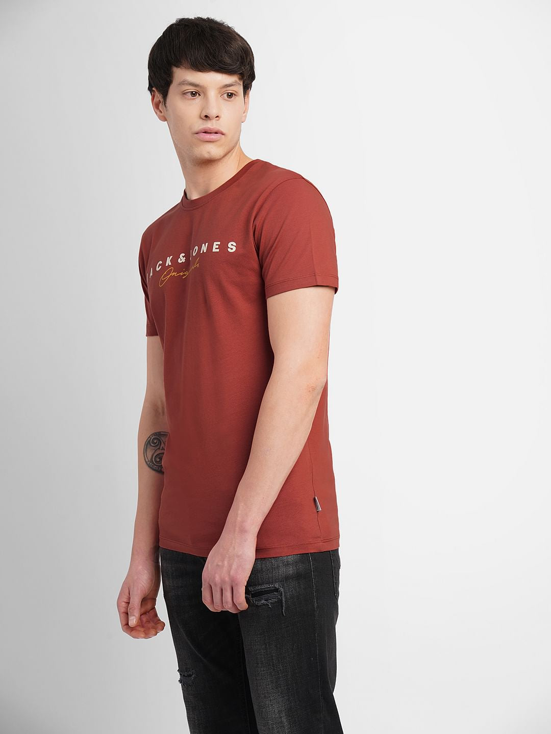 Brown Logo Print Crew Neck T-shirt