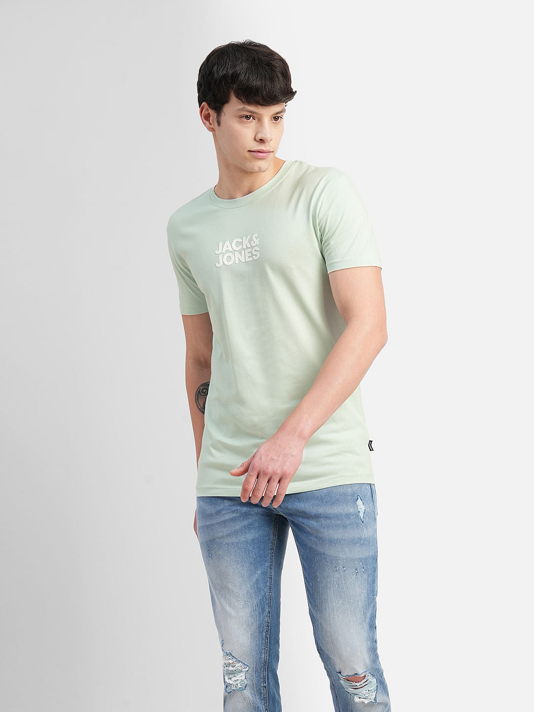 Blue Logo Text Crew Neck T-shirt