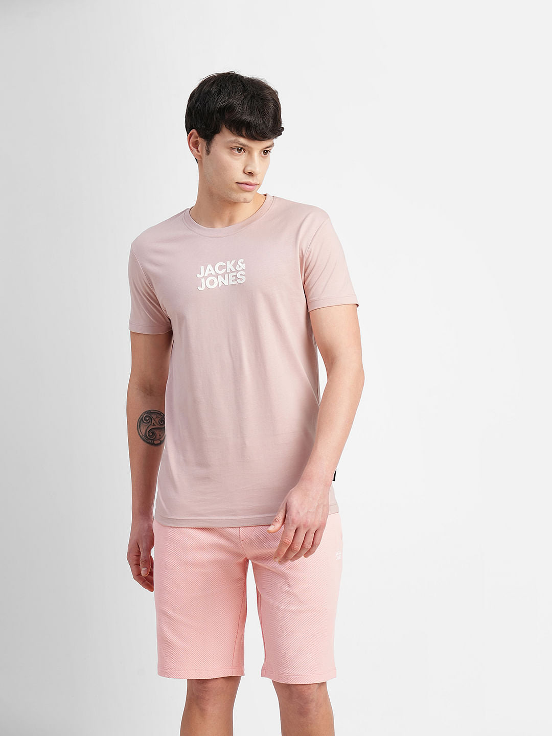 Pink Logo Text Crew Neck T-shirt