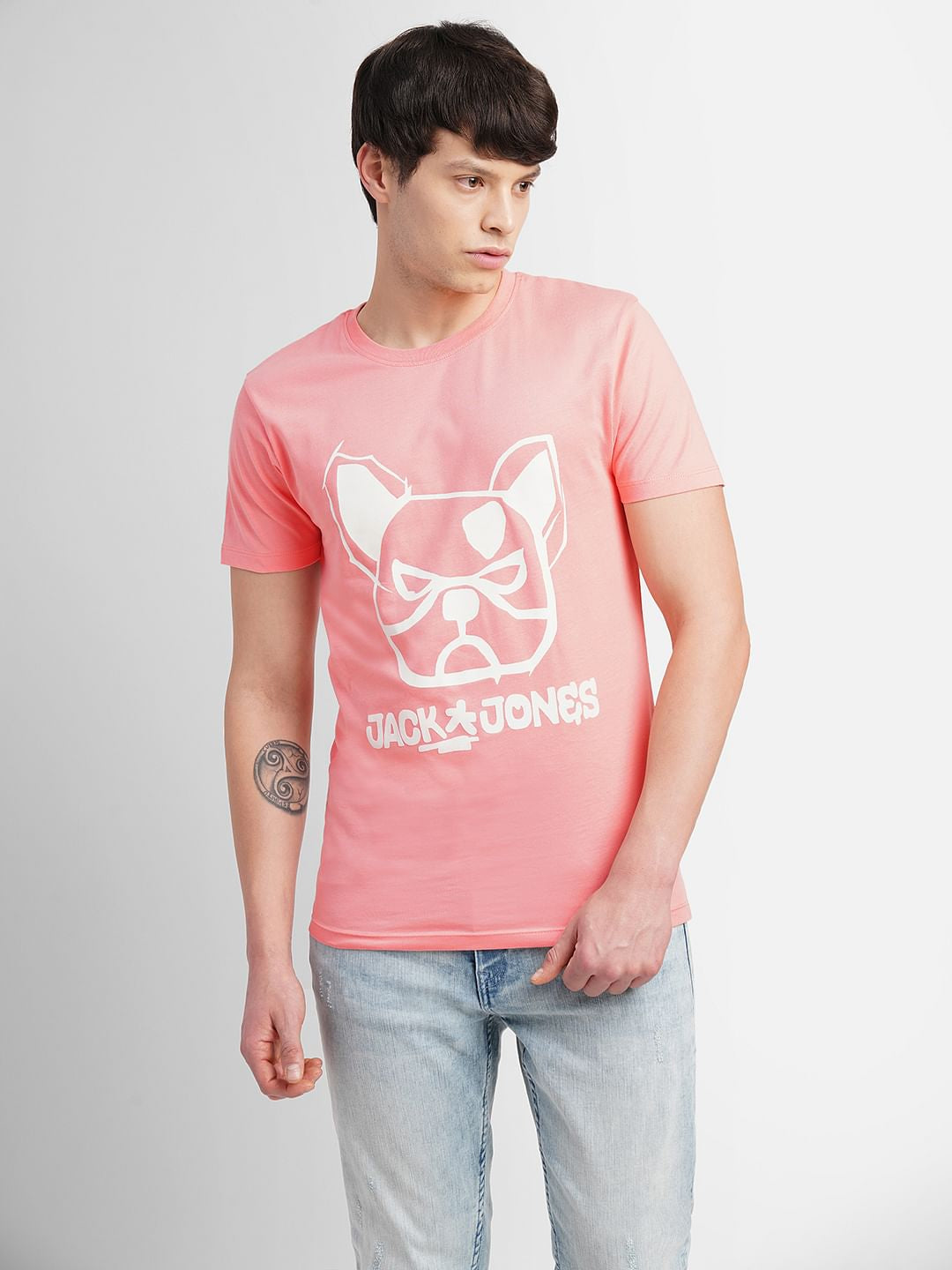 Pink Logo Print Crew Neck T-shirt
