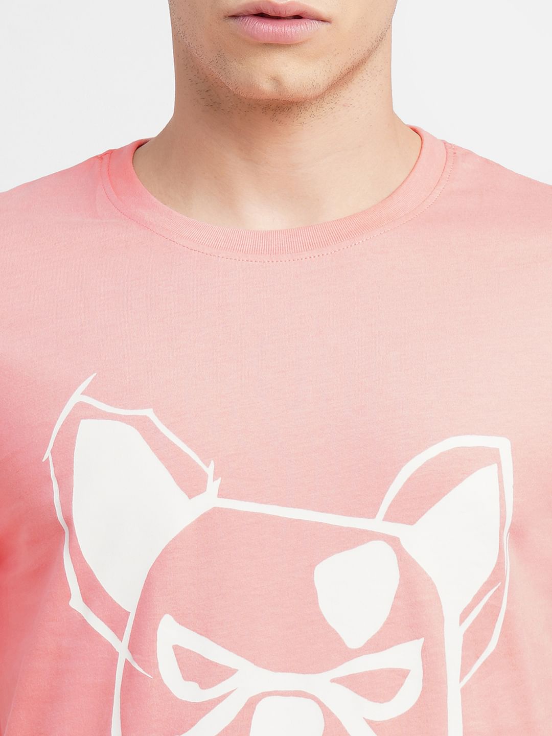 Pink Logo Print Crew Neck T-shirt