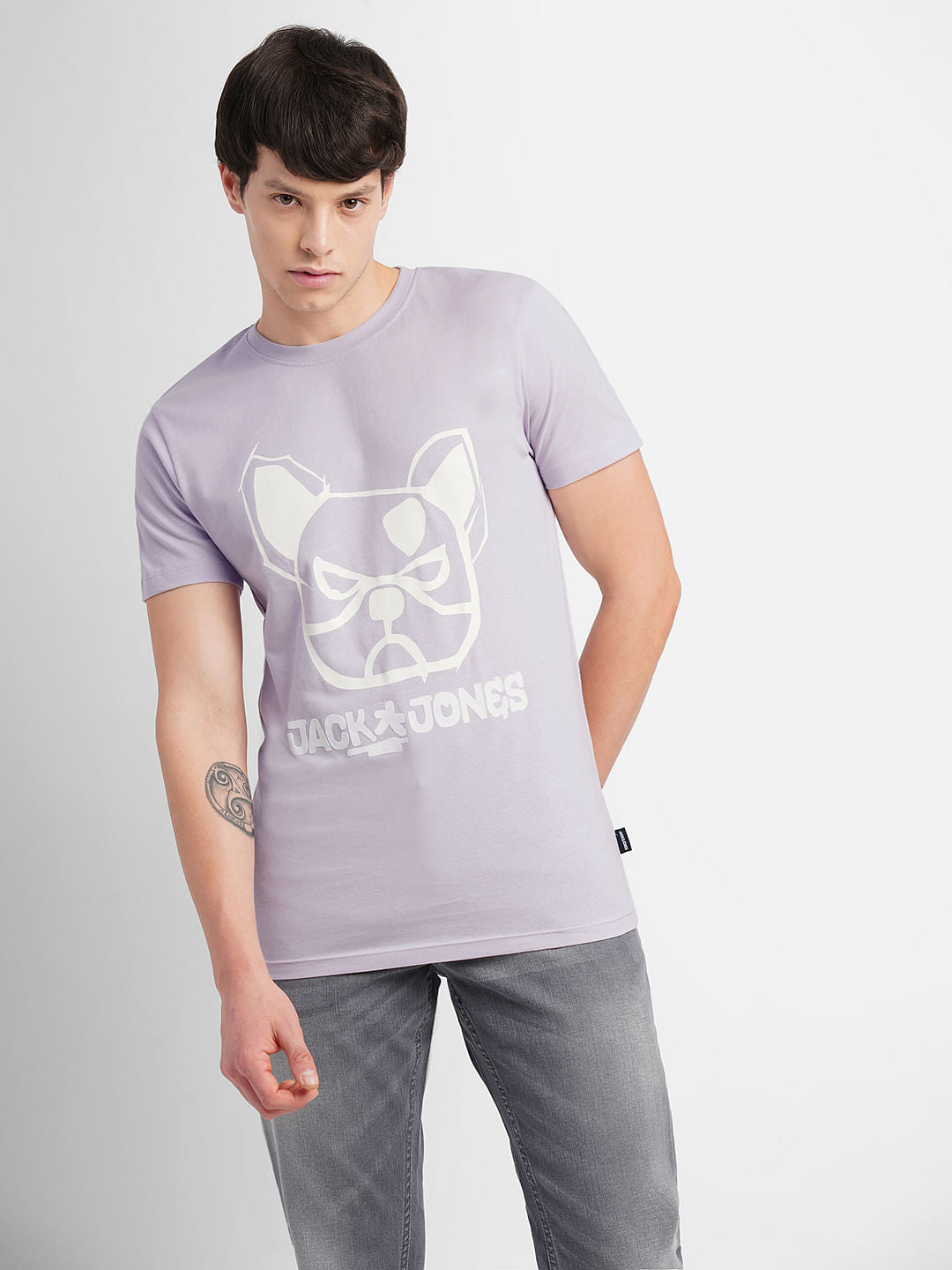 Lavender Logo Print Crew Neck T-shirt