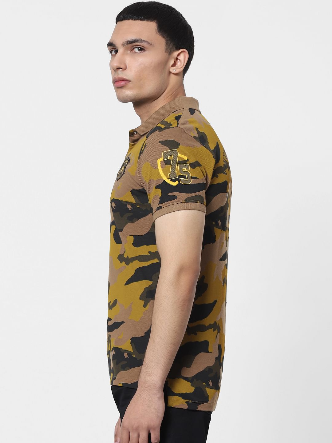 Brown Camo Polo Neck T-shirt