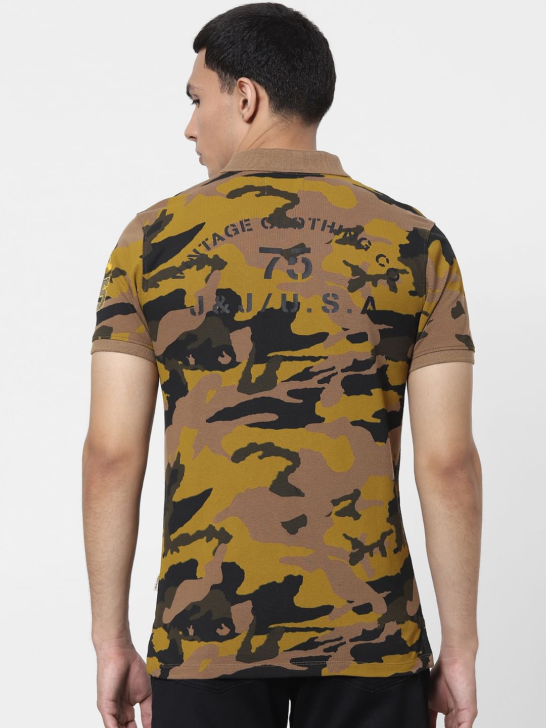 Brown Camo Polo Neck T-shirt
