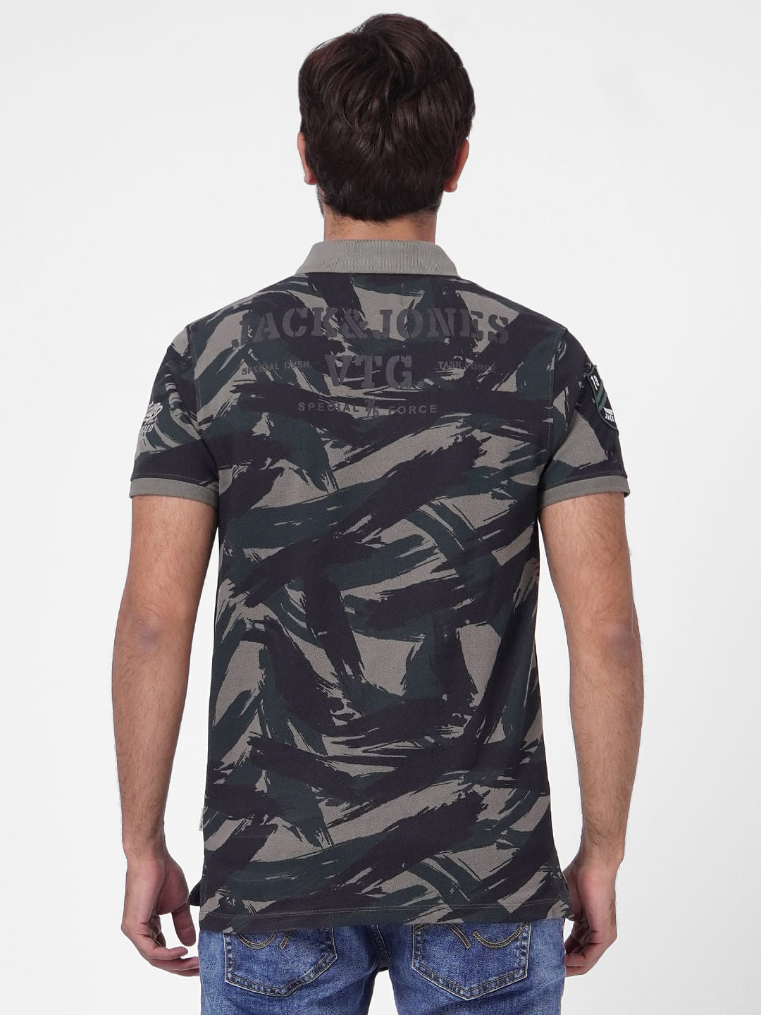 Green Camo Print Polo T-shirt