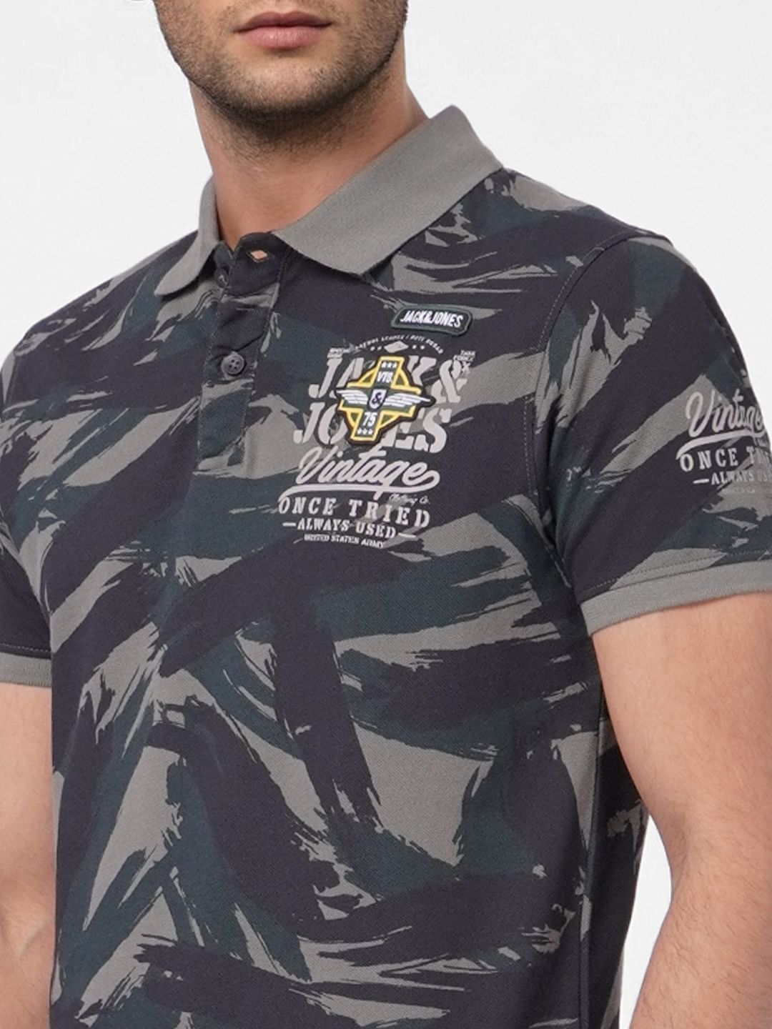 Green Camo Print Polo T-shirt