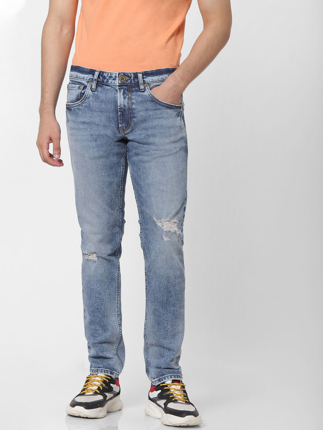 Blue Low Rise Glenn Distressed Slim Fit Jeans