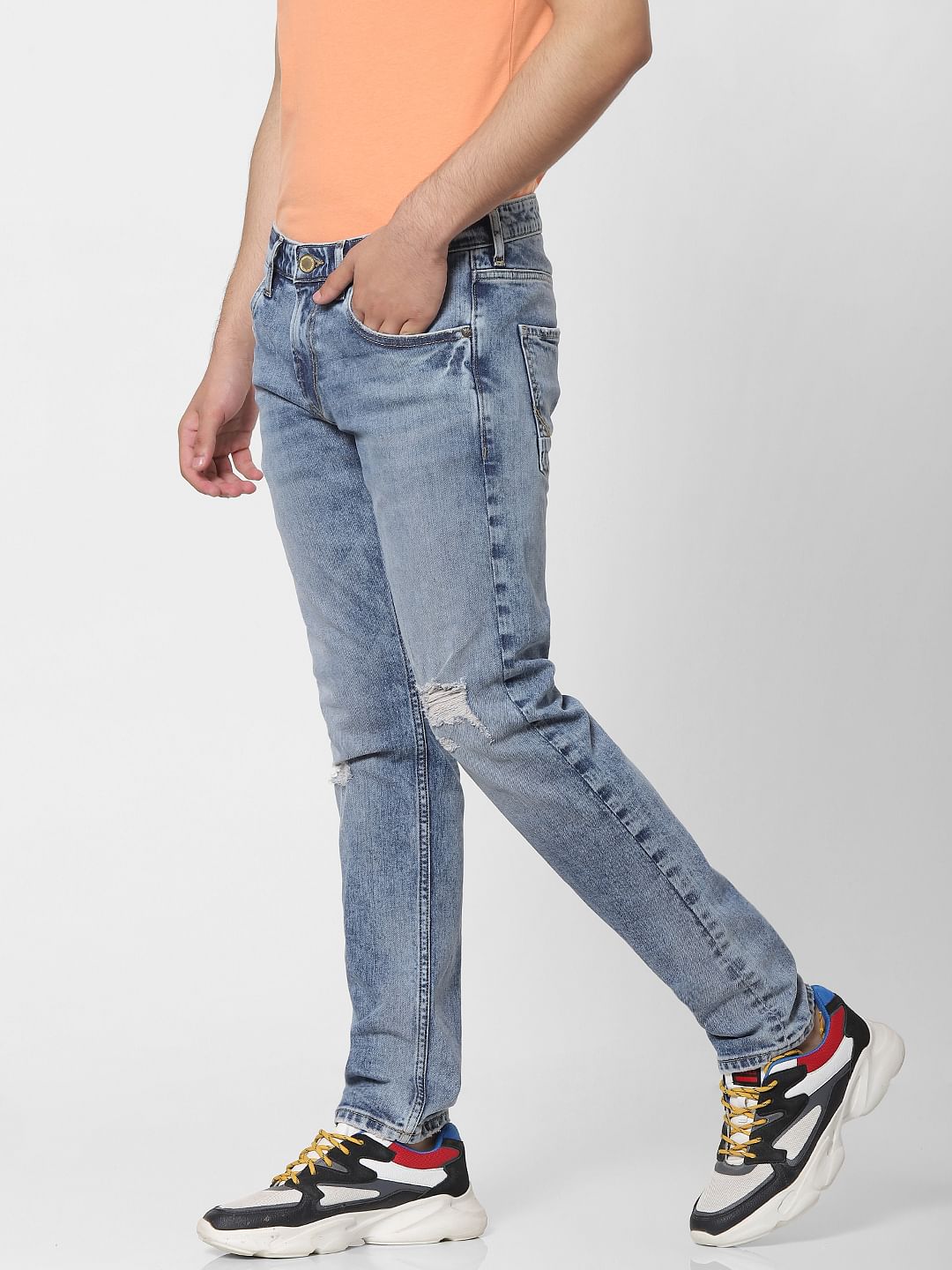 Blue Low Rise Glenn Distressed Slim Fit Jeans