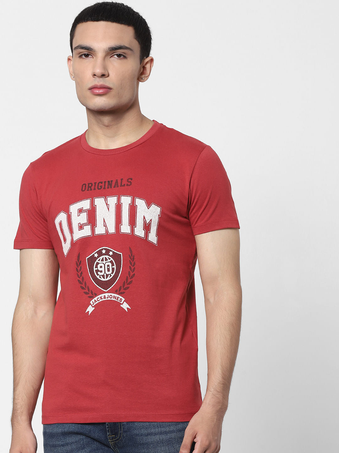 Red Text Print Crew Neck T-shirt
