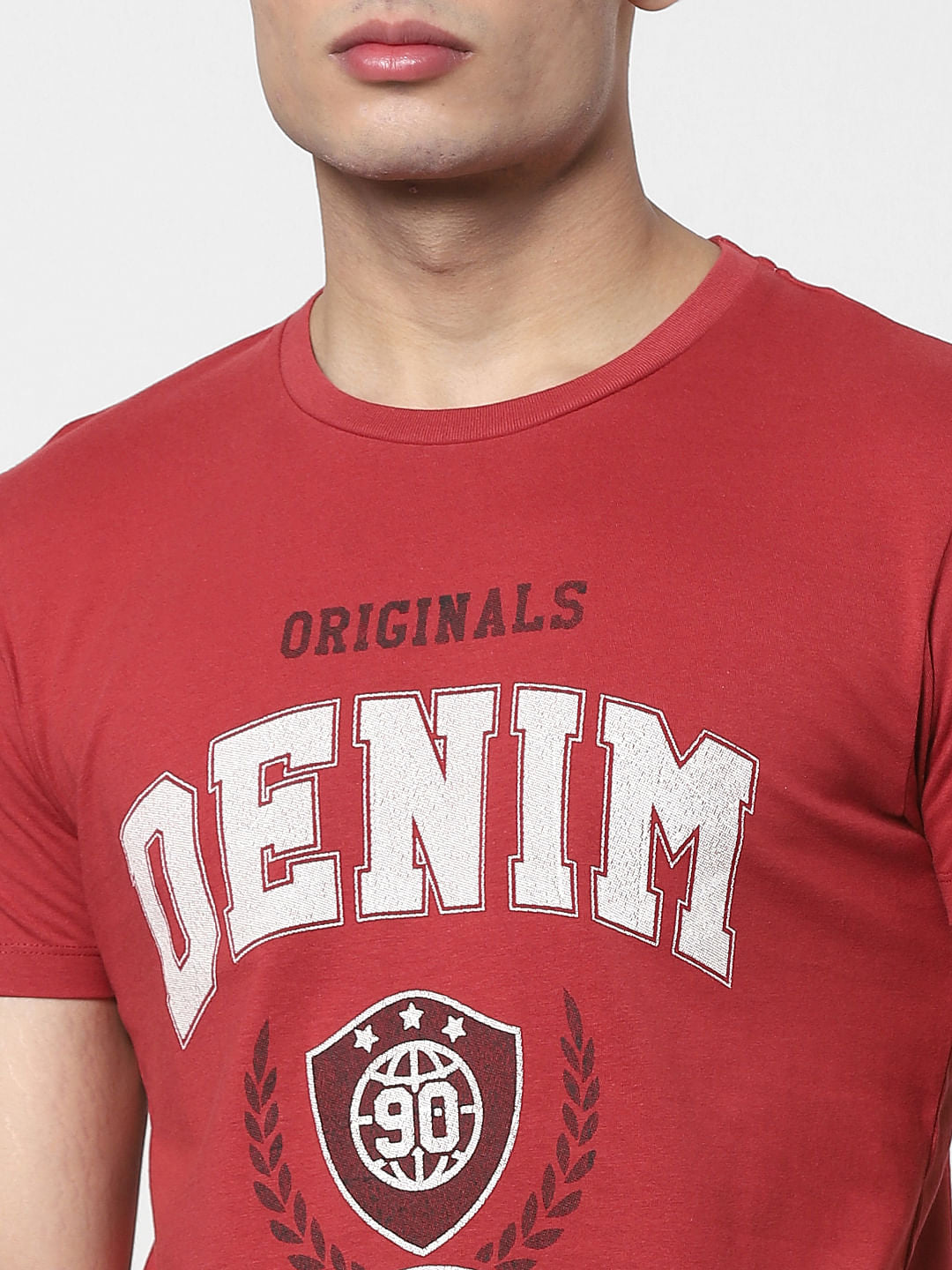 Red Text Print Crew Neck T-shirt