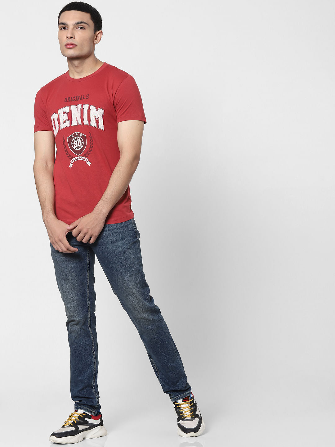 Red Text Print Crew Neck T-shirt