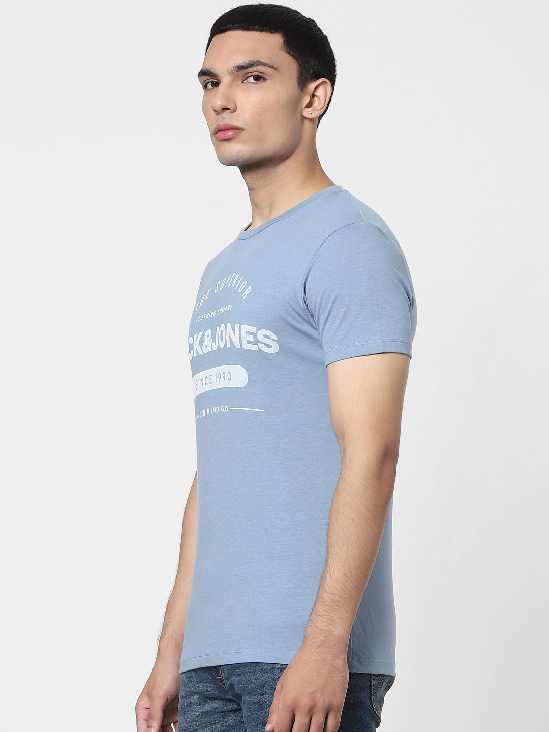 Blue Logo Print Crew Neck T-shirt