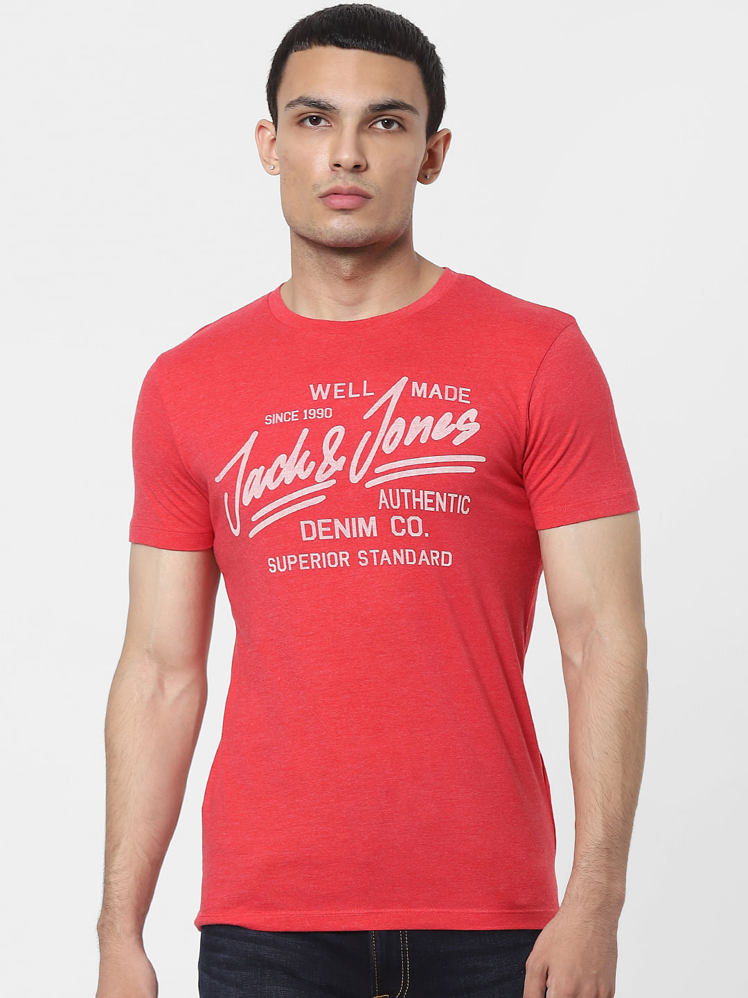 Red Logo Print Crew Neck T-shirt
