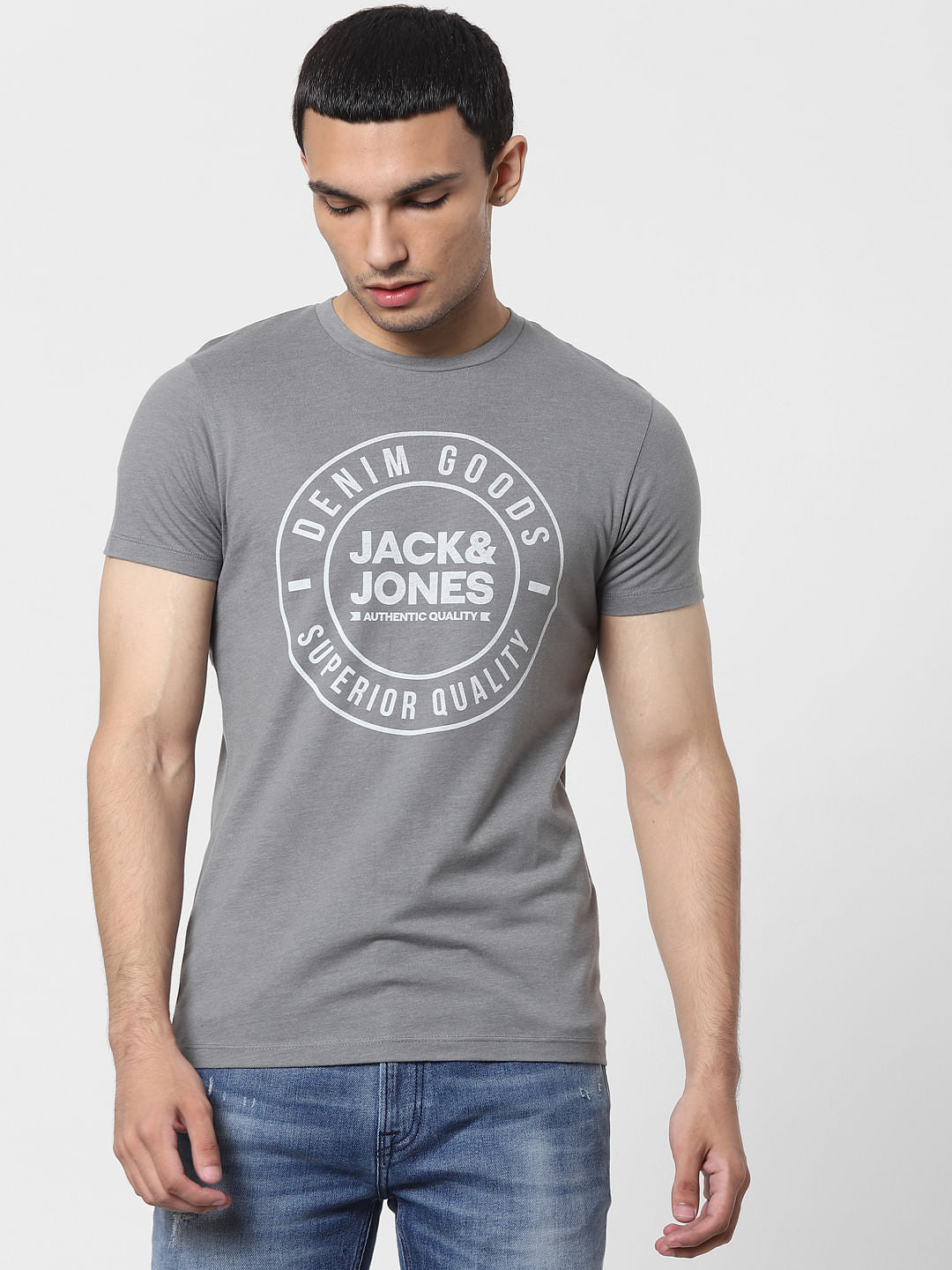 Grey Logo Print Crew Neck T-shirt