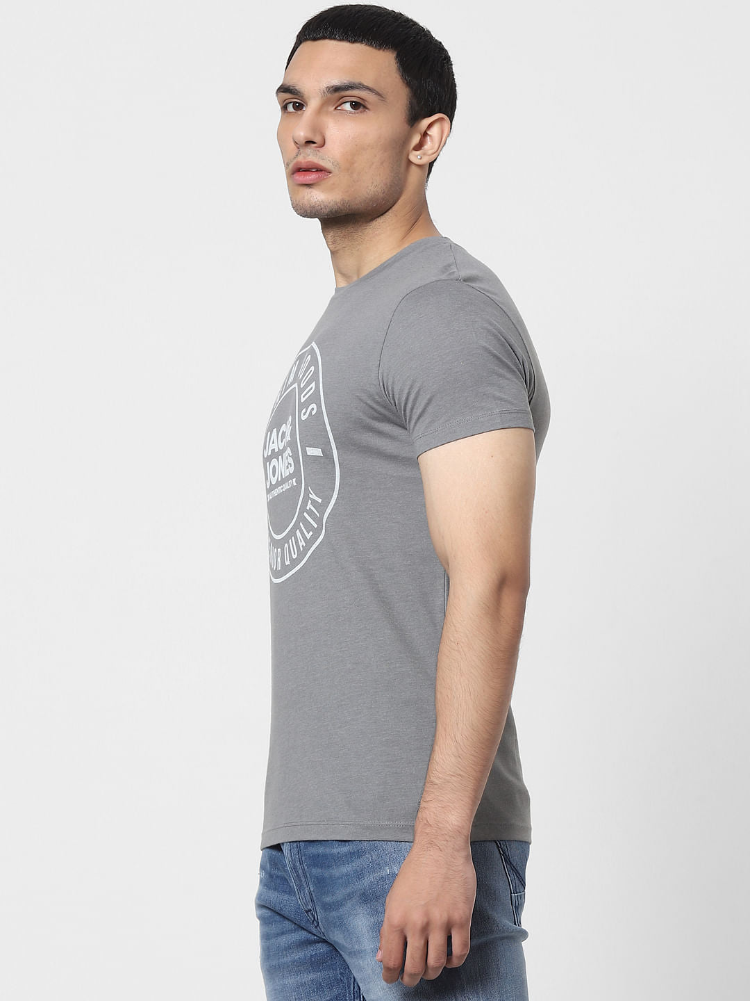 Grey Logo Print Crew Neck T-shirt
