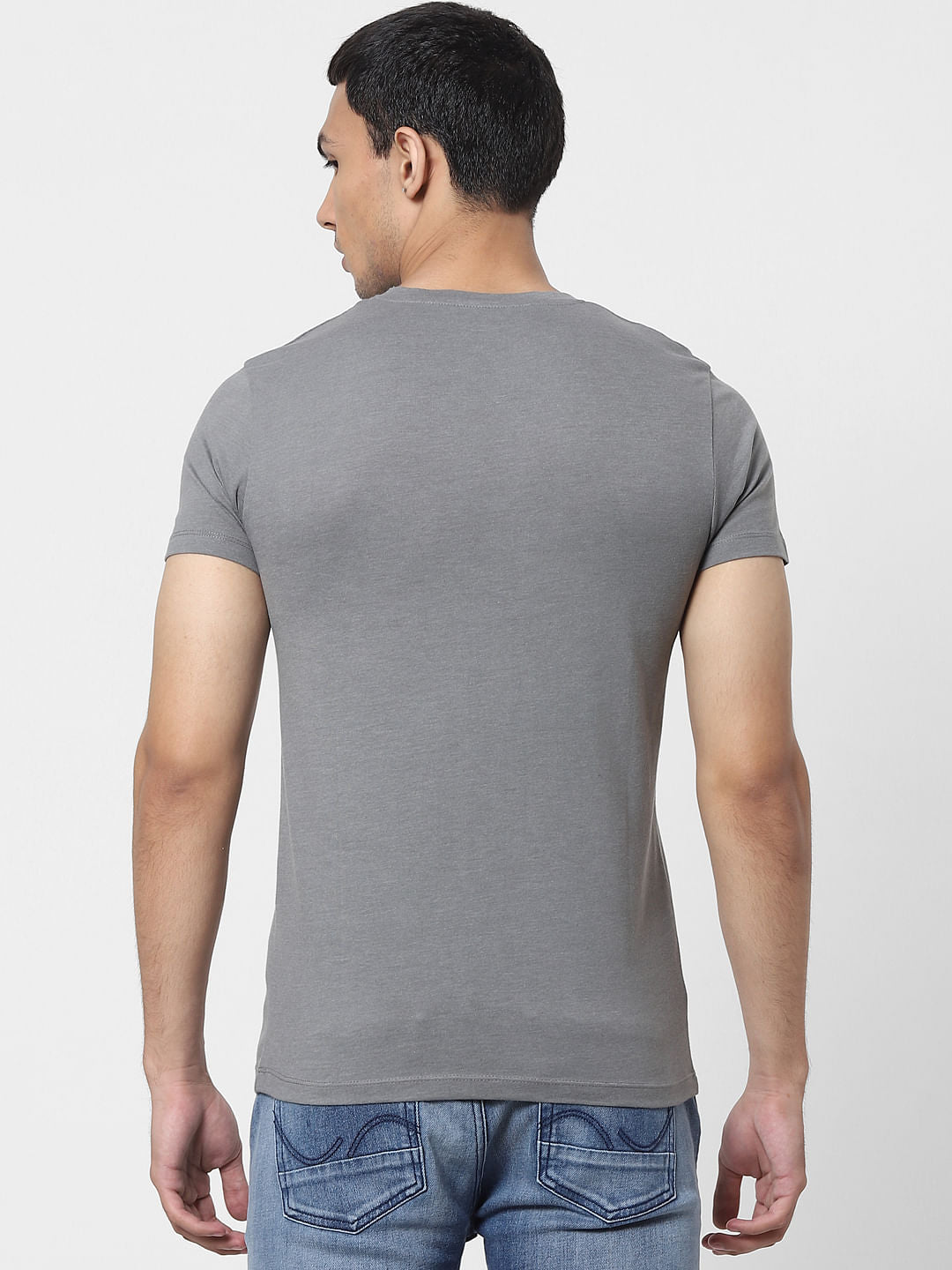 Grey Logo Print Crew Neck T-shirt