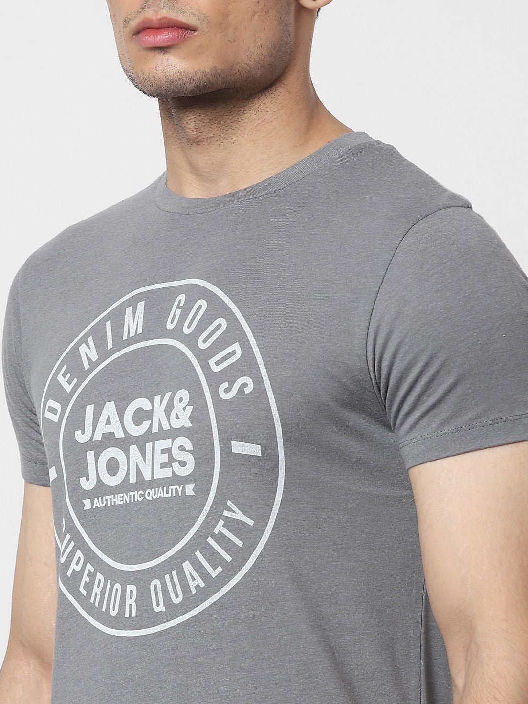 Grey Logo Print Crew Neck T-shirt