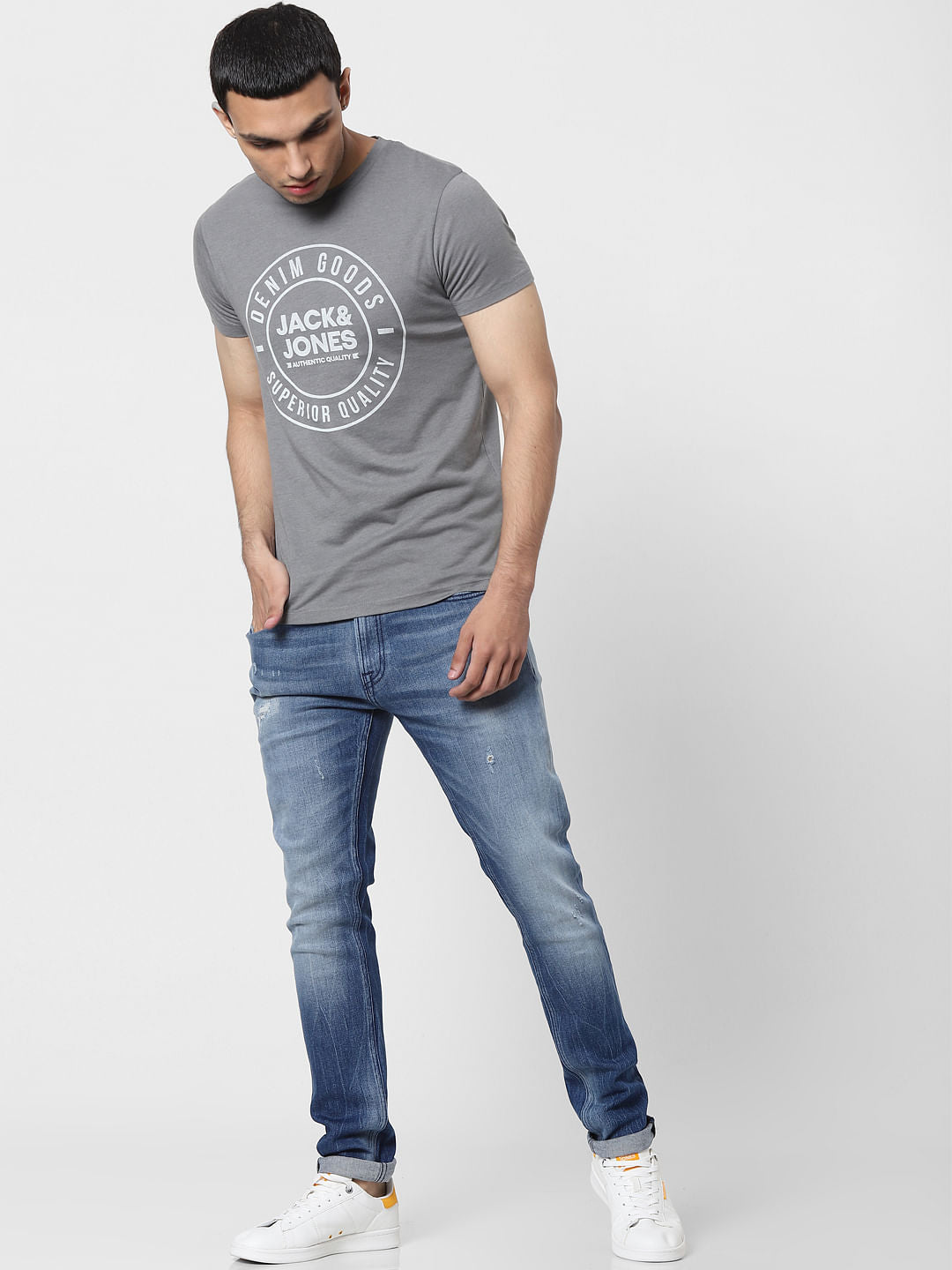 Grey Logo Print Crew Neck T-shirt